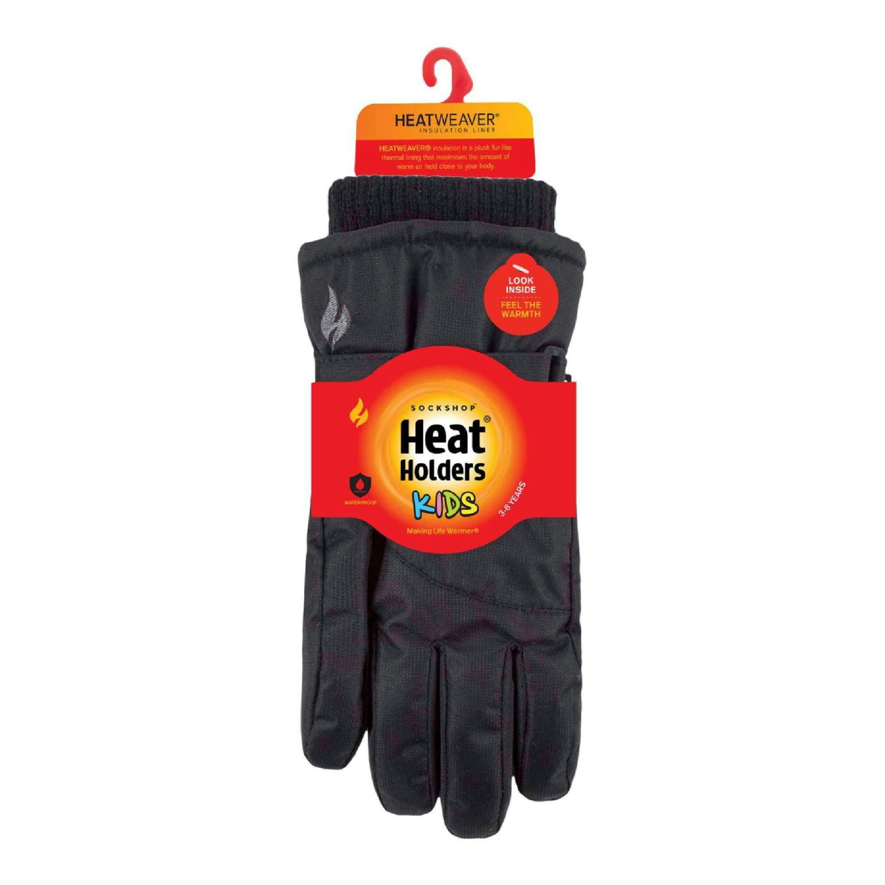 Childrens Black Winter Fleece Lined Waterproof Thermal Snow Ski Gloves , view 2 of 4