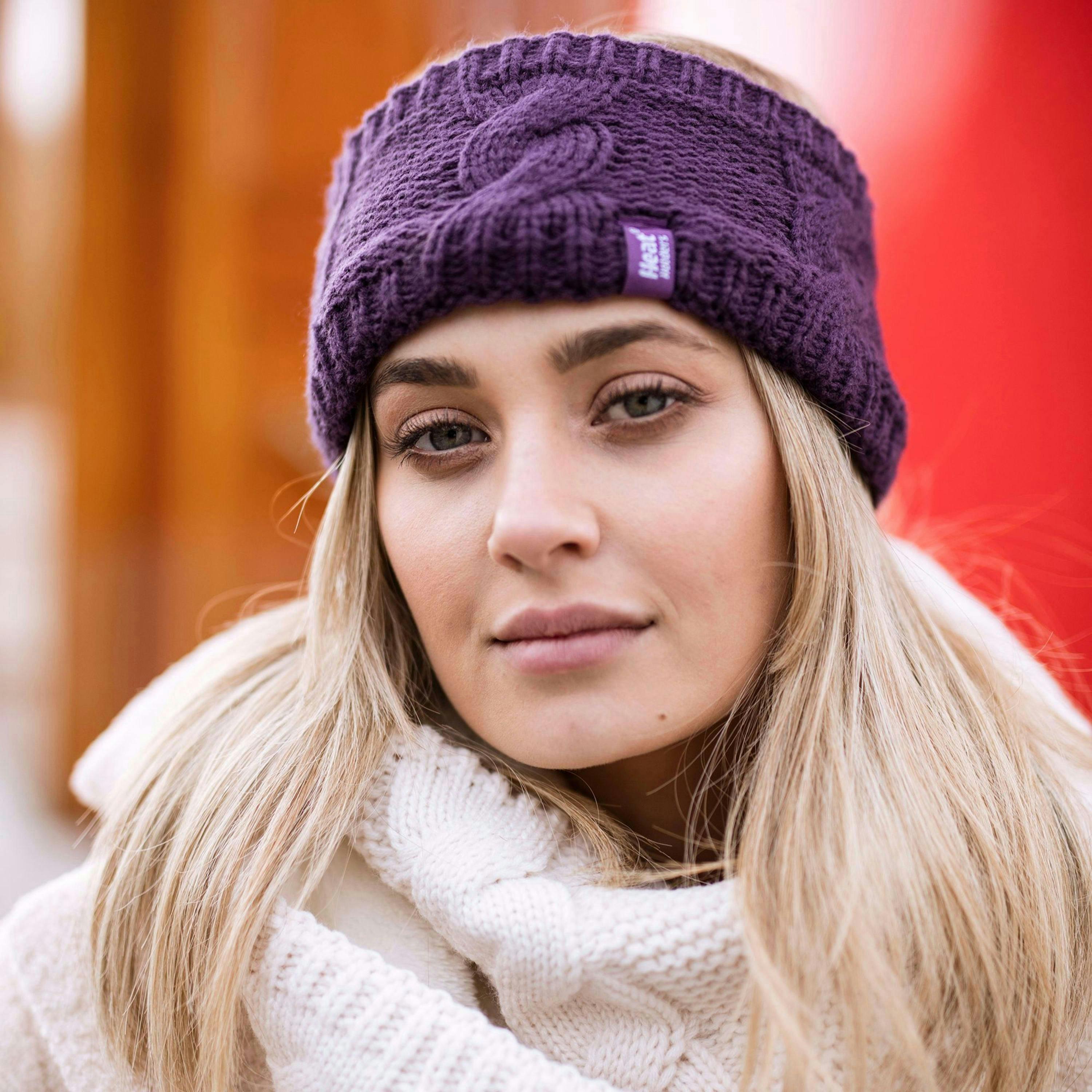 Ladies Cable Knitted Fleece Lined Thermal Winter Ear Warmer Headband , view 5 of 5