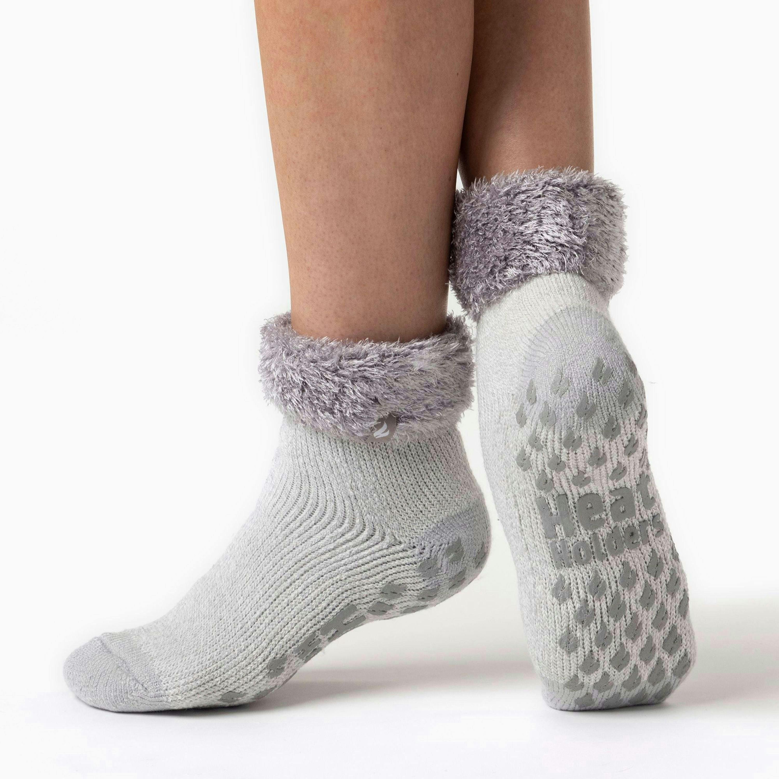 Ladies Non Slip Thermal Low Cut Ankle Slipper Bed Socks with Grips , view 3 of 5