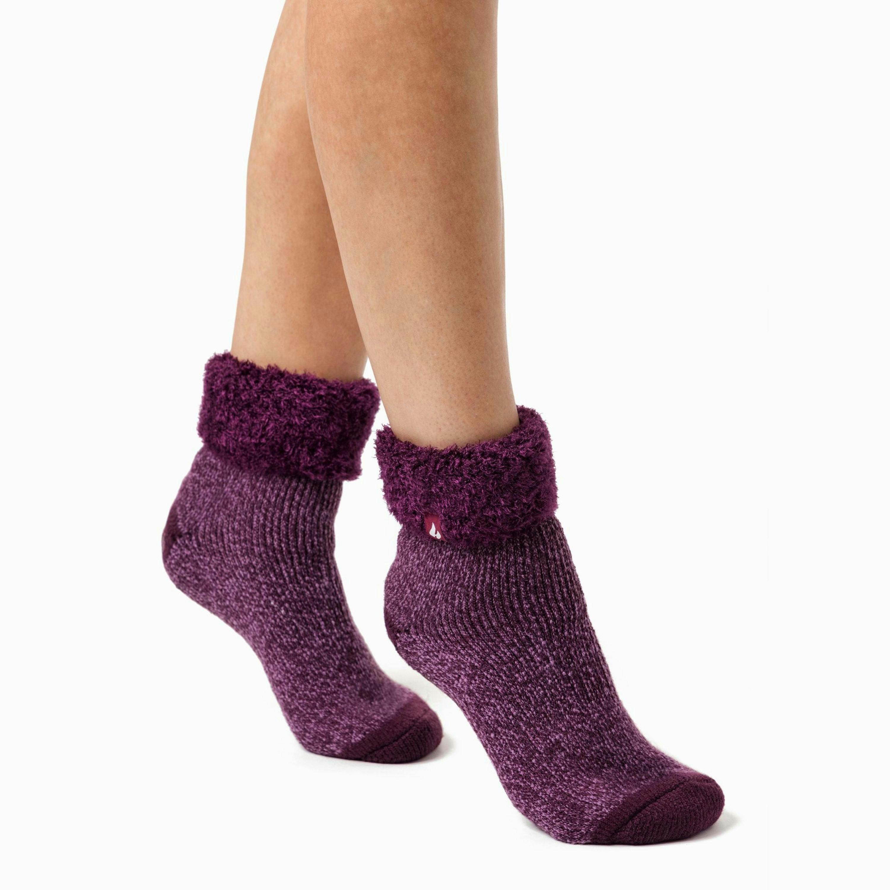 Ladies Non Slip Thermal Low Cut Ankle Slipper Bed Socks with Grips , view 4 of 5