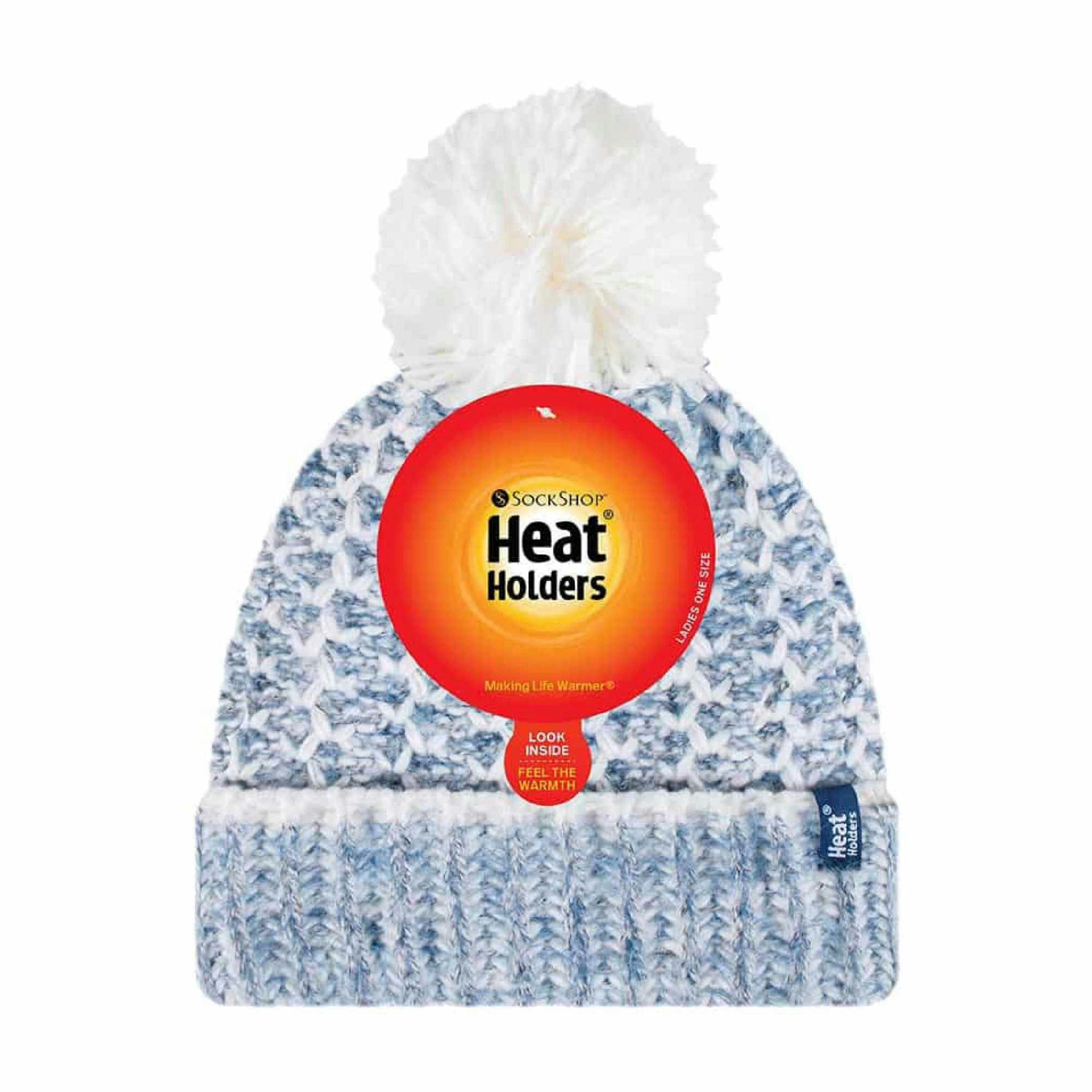 Ladies Fleece Lined Cuffed Thermal Winter Bobble Hat with Pom Pom , view 2 of 5