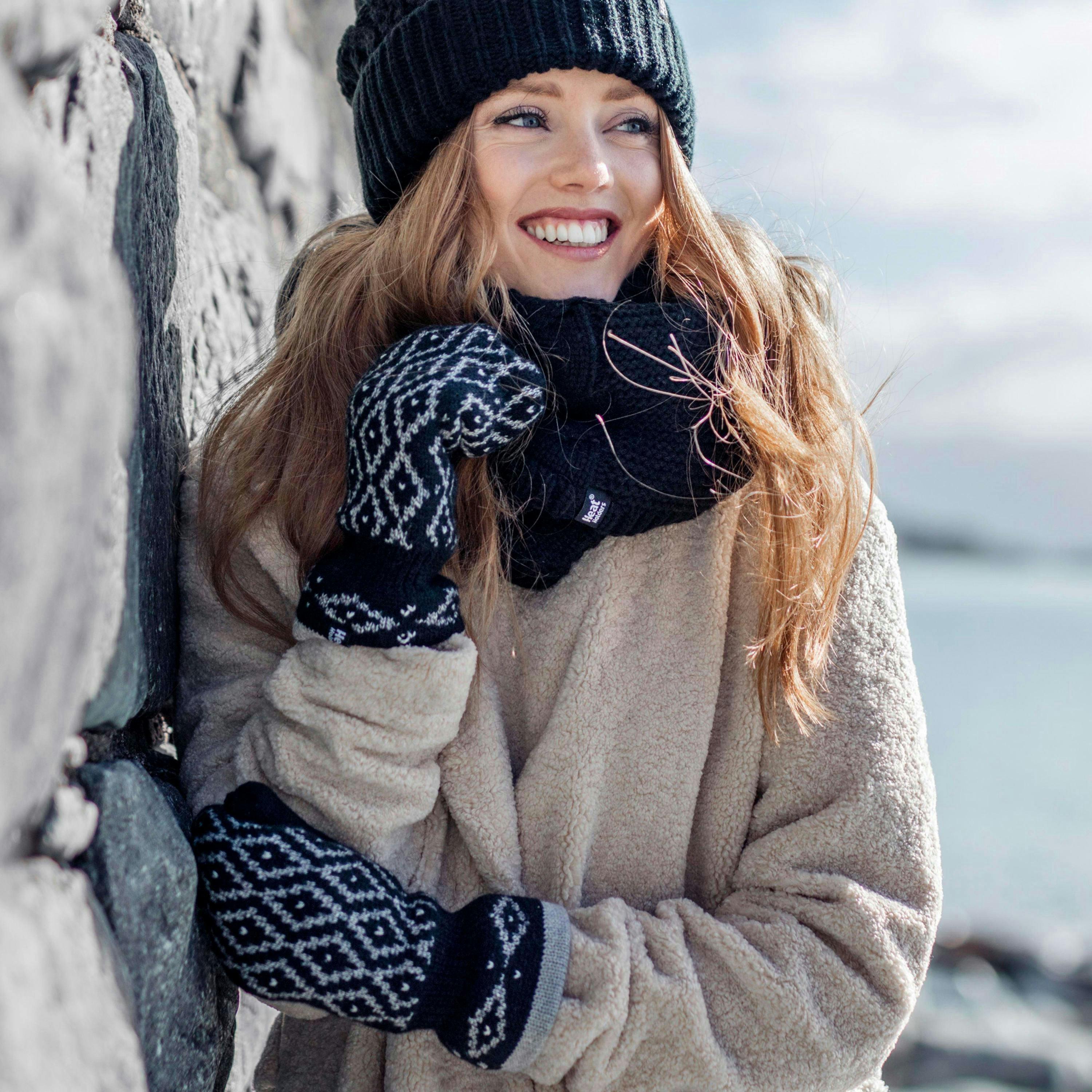 Ladies Knitted Fleece Lined Winter Warm Thermal Mittens , view 5 of 5