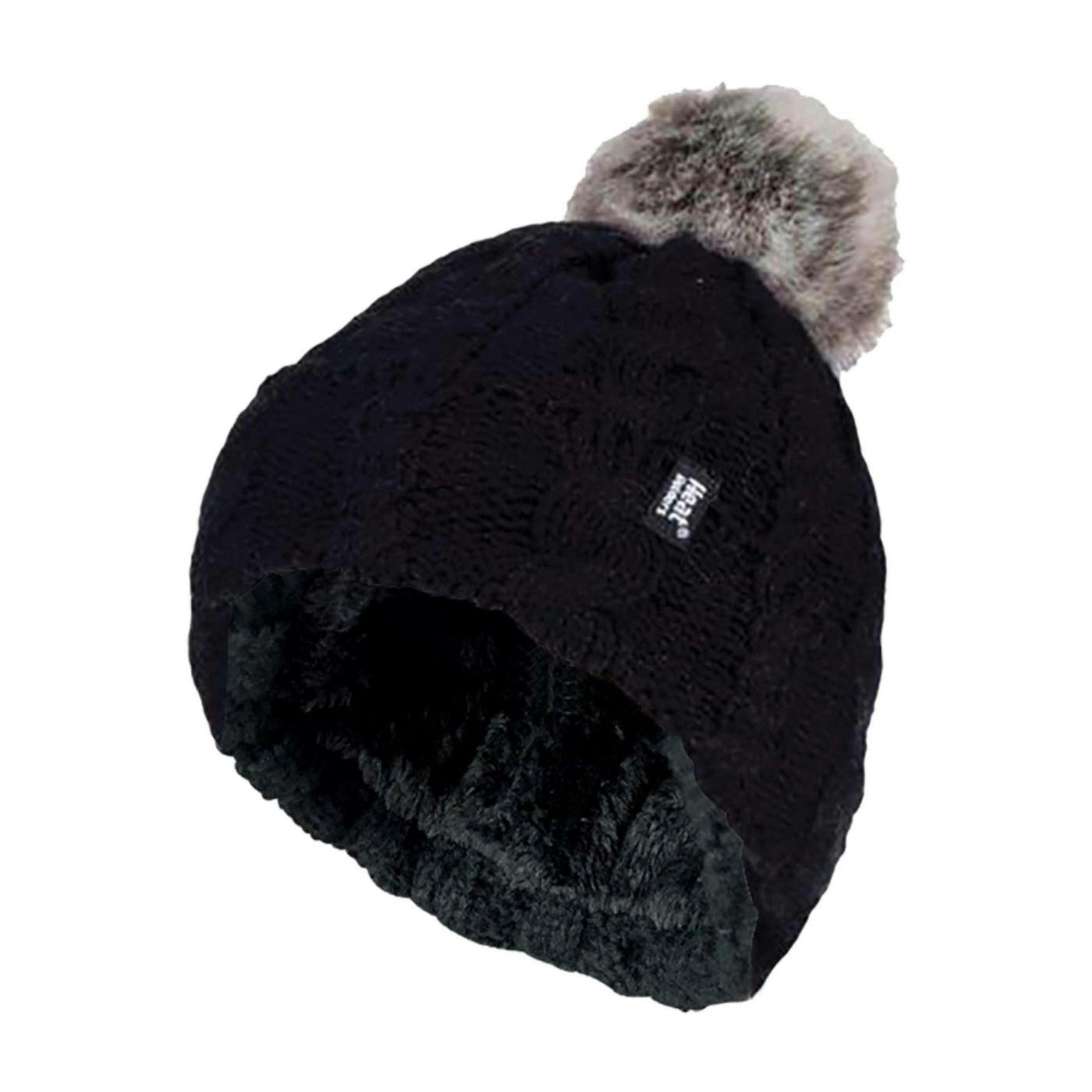 Ladies Cable Knit Fleece Lined Thermal Winter Bobble Hat with Pom Pom , view 1 of 5