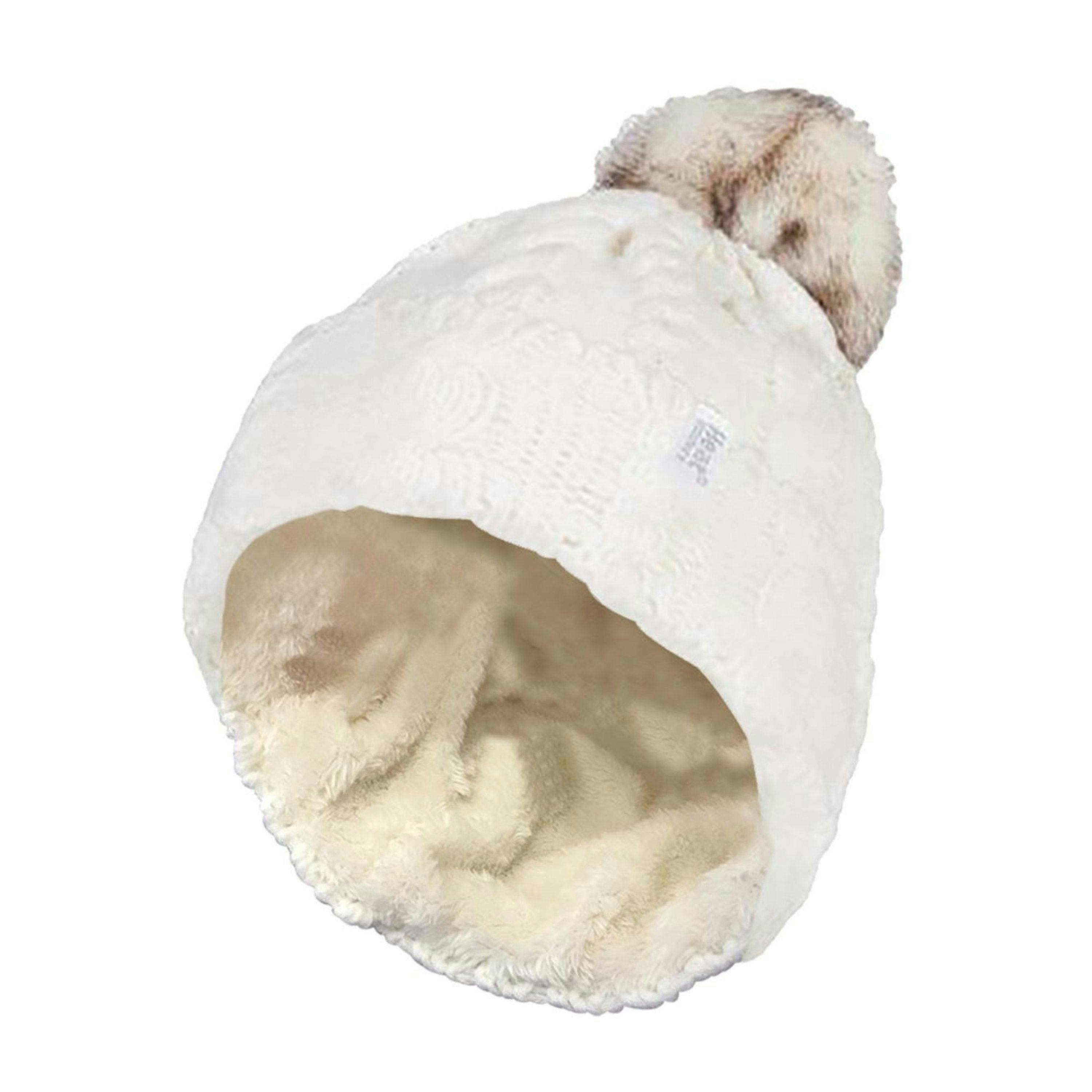 Ladies Cable Knit Fleece Lined Thermal Winter Bobble Hat with Pom Pom , view 1 of 5
