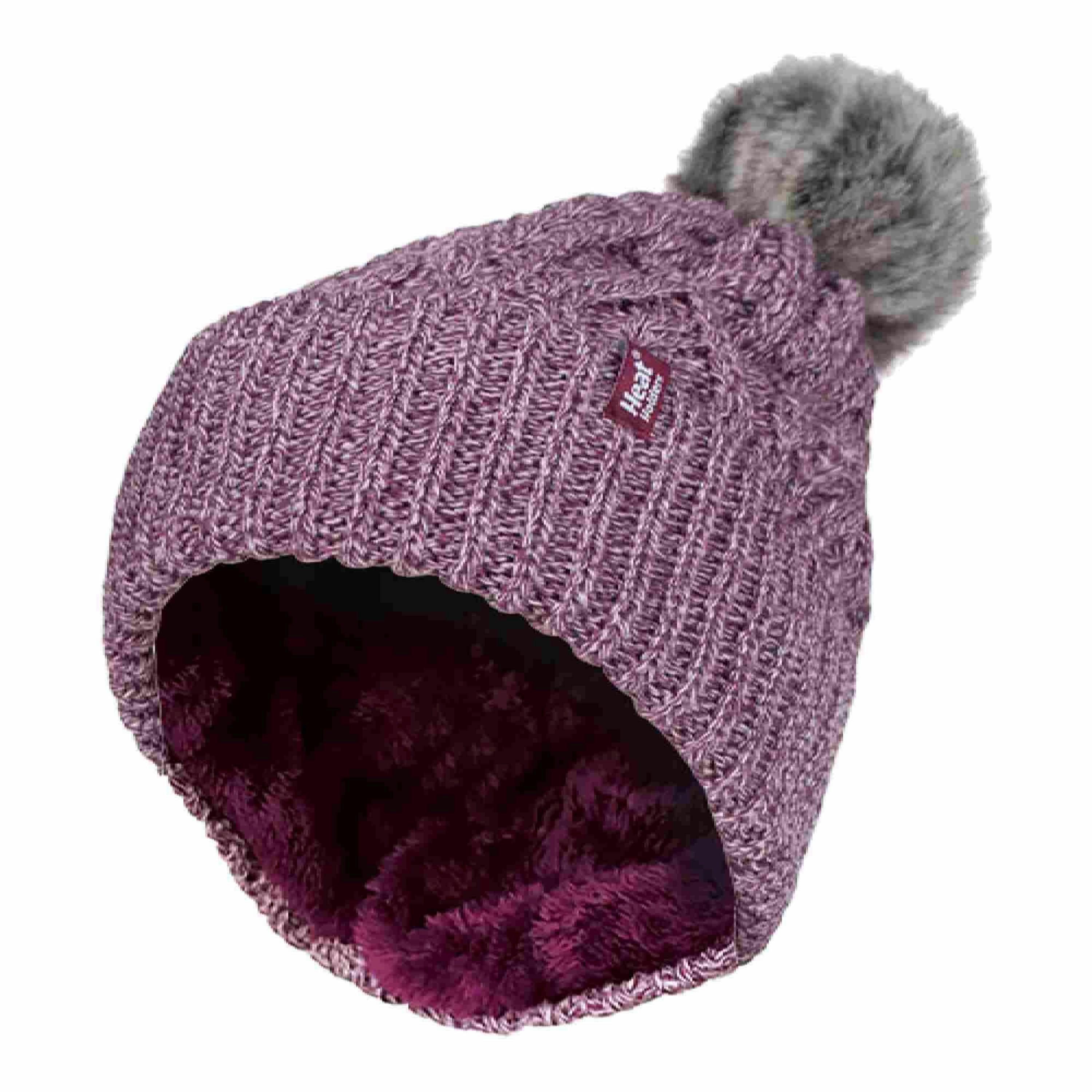 Ladies Knitted Turnover Cuffed Pom Pom Beanie Hat with Bobble , view 1 of 5