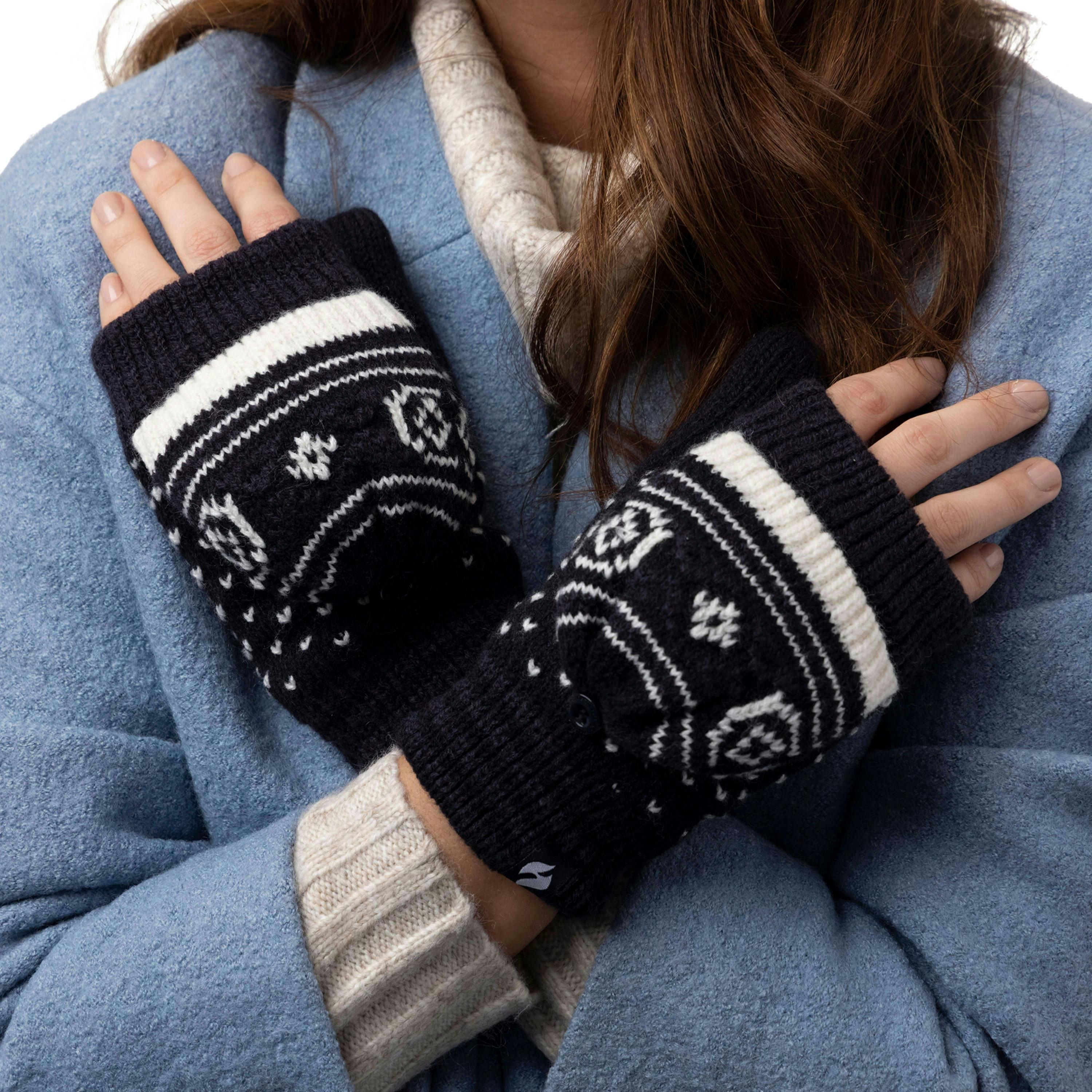 Ladies Warm Fairisle Patterned Thermal Fingerless Converter Gloves , view 5 of 5