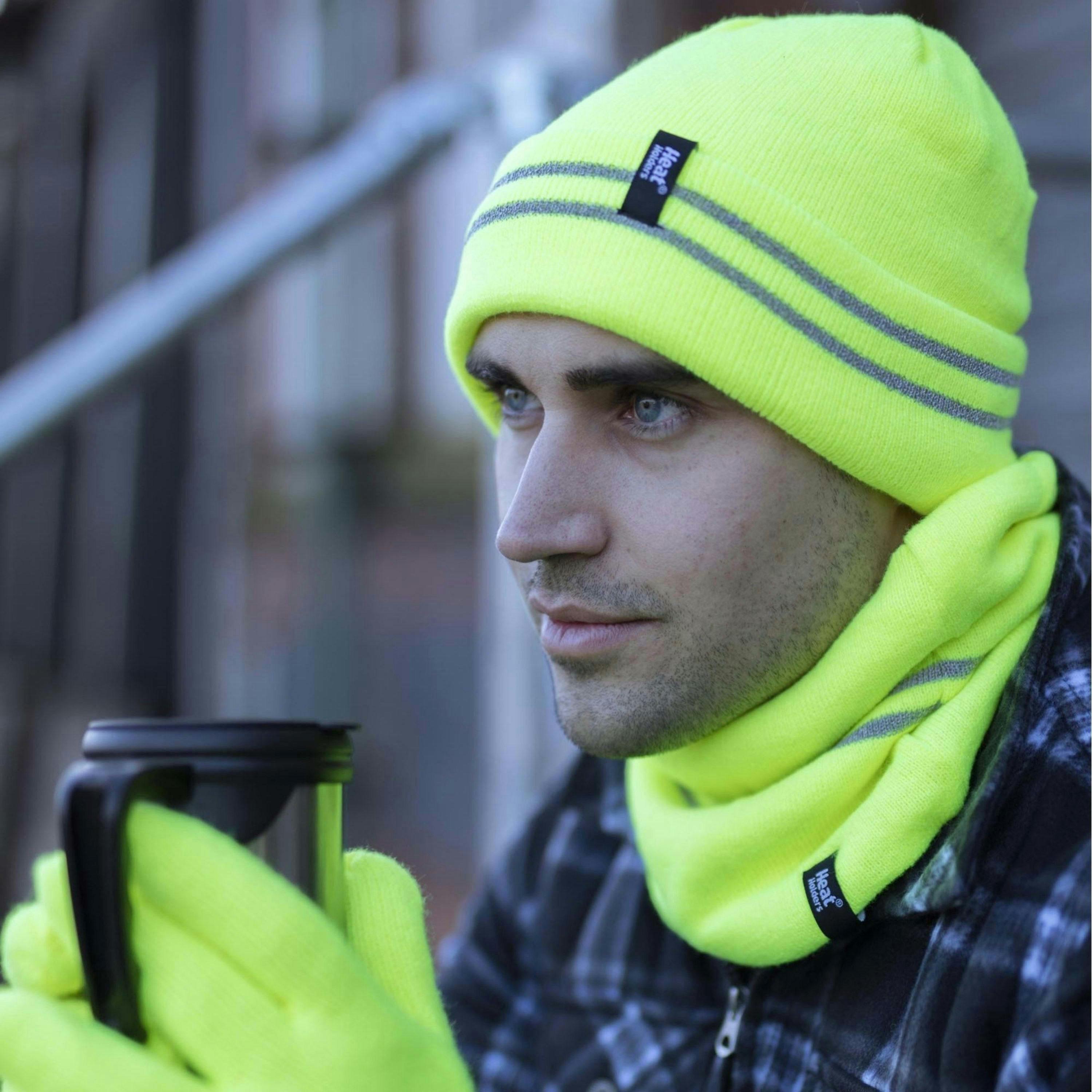 Mens Hi Vis Reflective Soft Fleece Lined Thermal Winter Hat , view 4 of 5