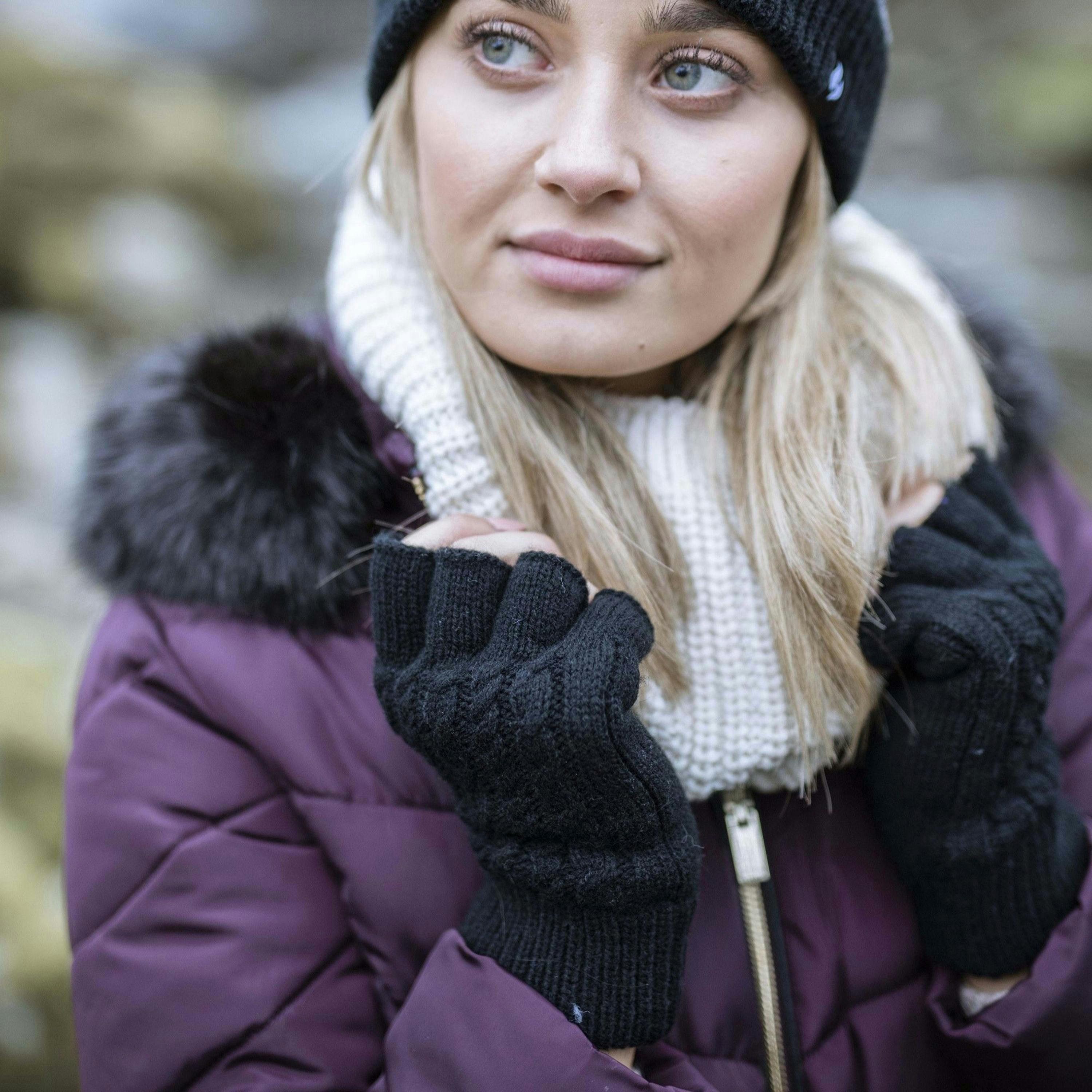 Ladies Cable Knitted Winter Thermal Fingerless Gloves , view 4 of 5