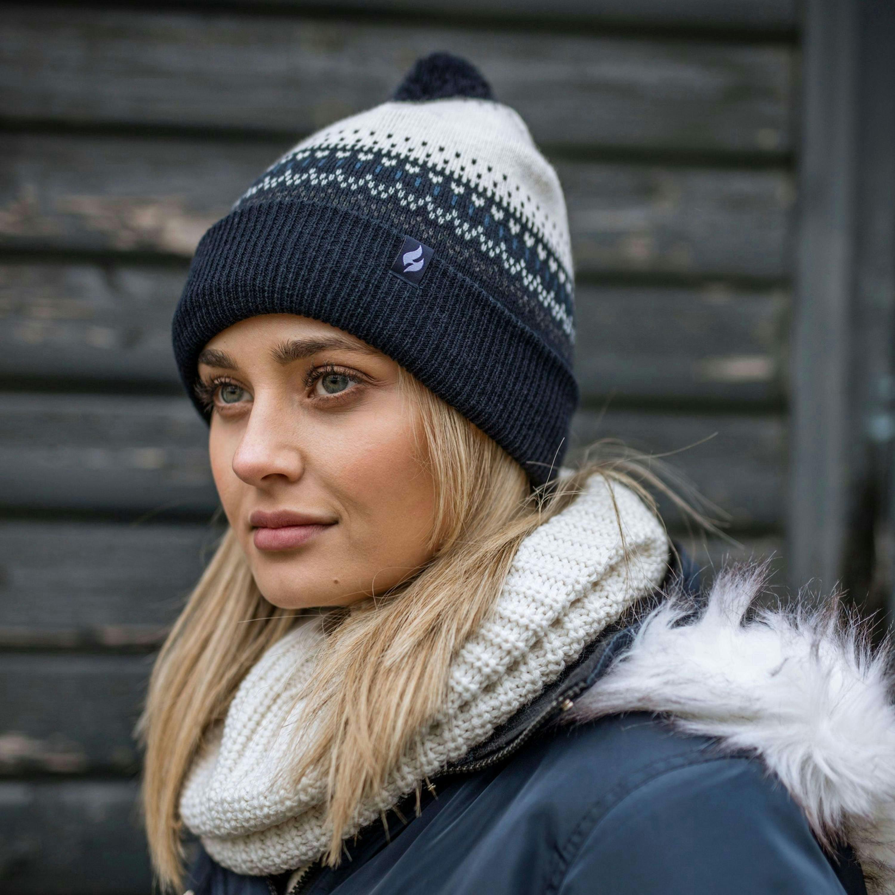 Ladies Knitted Beanie Bobble Hat with Small Pom Pom , view 4 of 5