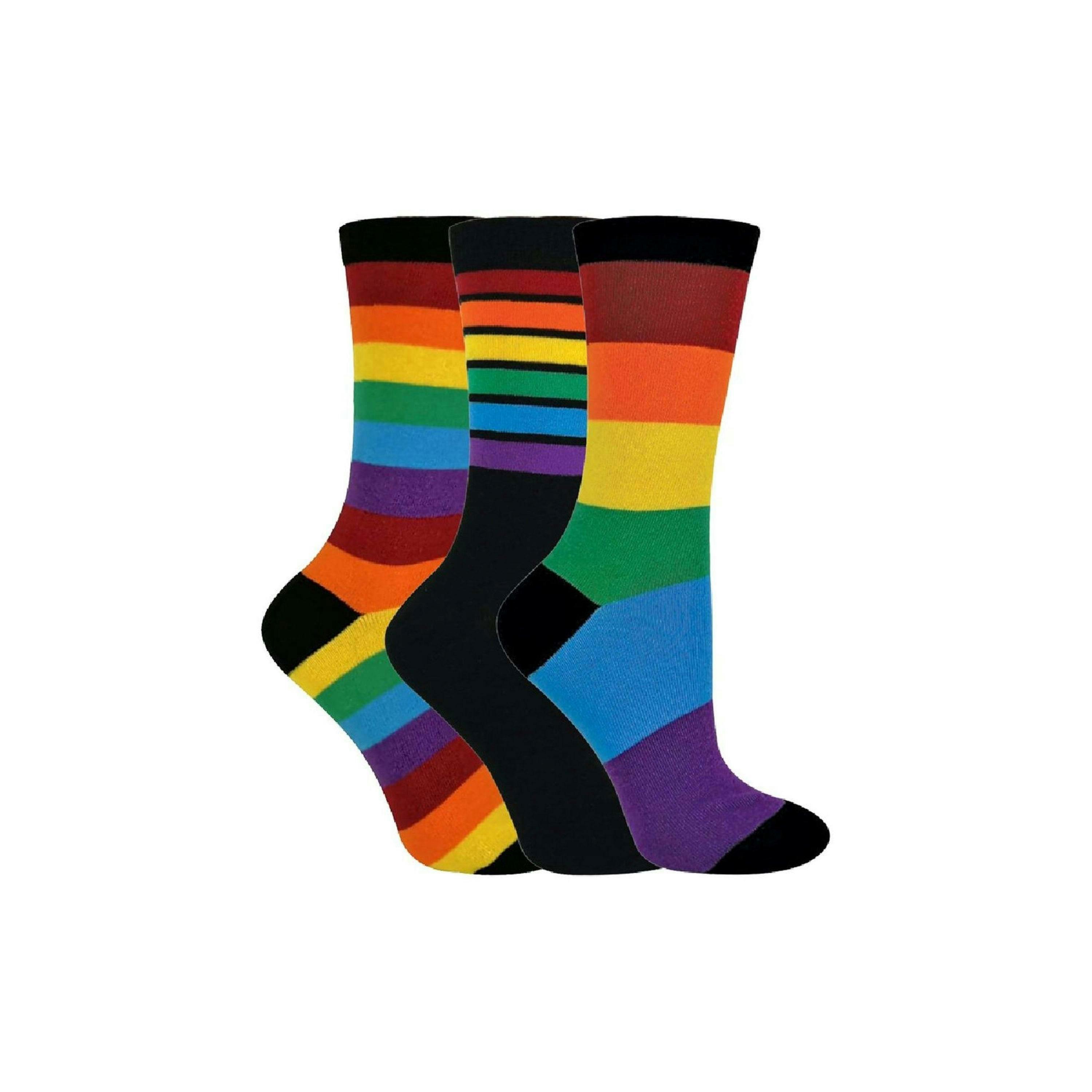 3 Pack Boys & Girls Striped Rainbow Design Casual Cotton Socks , view 1 of 5
