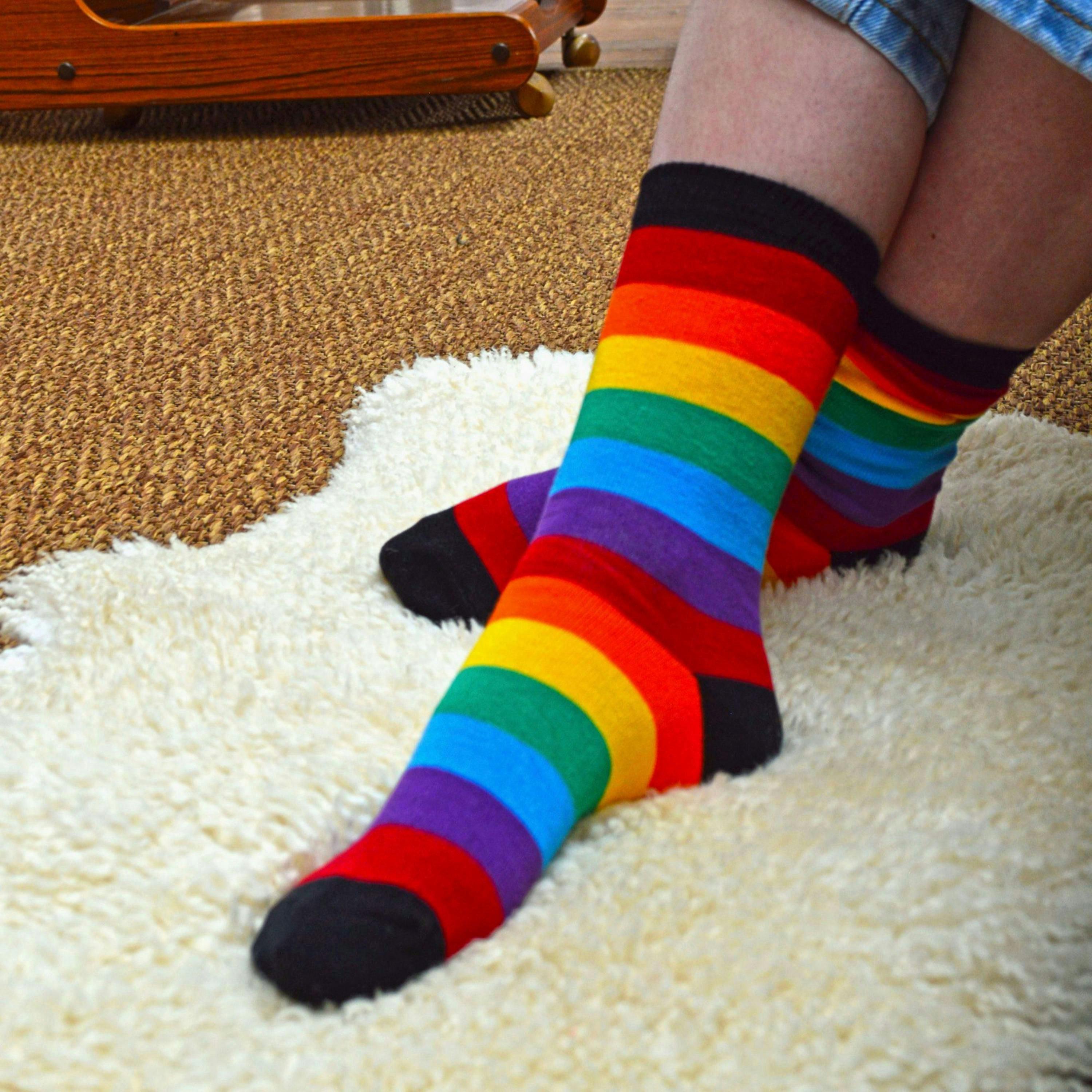 3 Pack Boys & Girls Striped Rainbow Design Casual Cotton Socks , view 3 of 5
