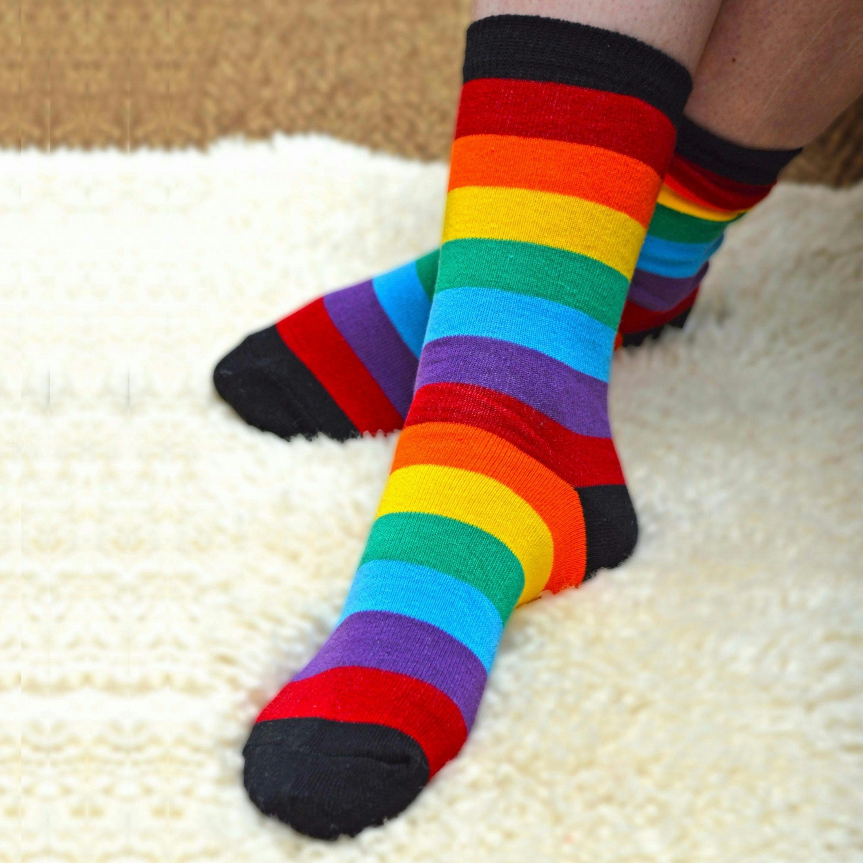 3 Pack Boys & Girls Striped Rainbow Design Casual Cotton Socks , view 4 of 5