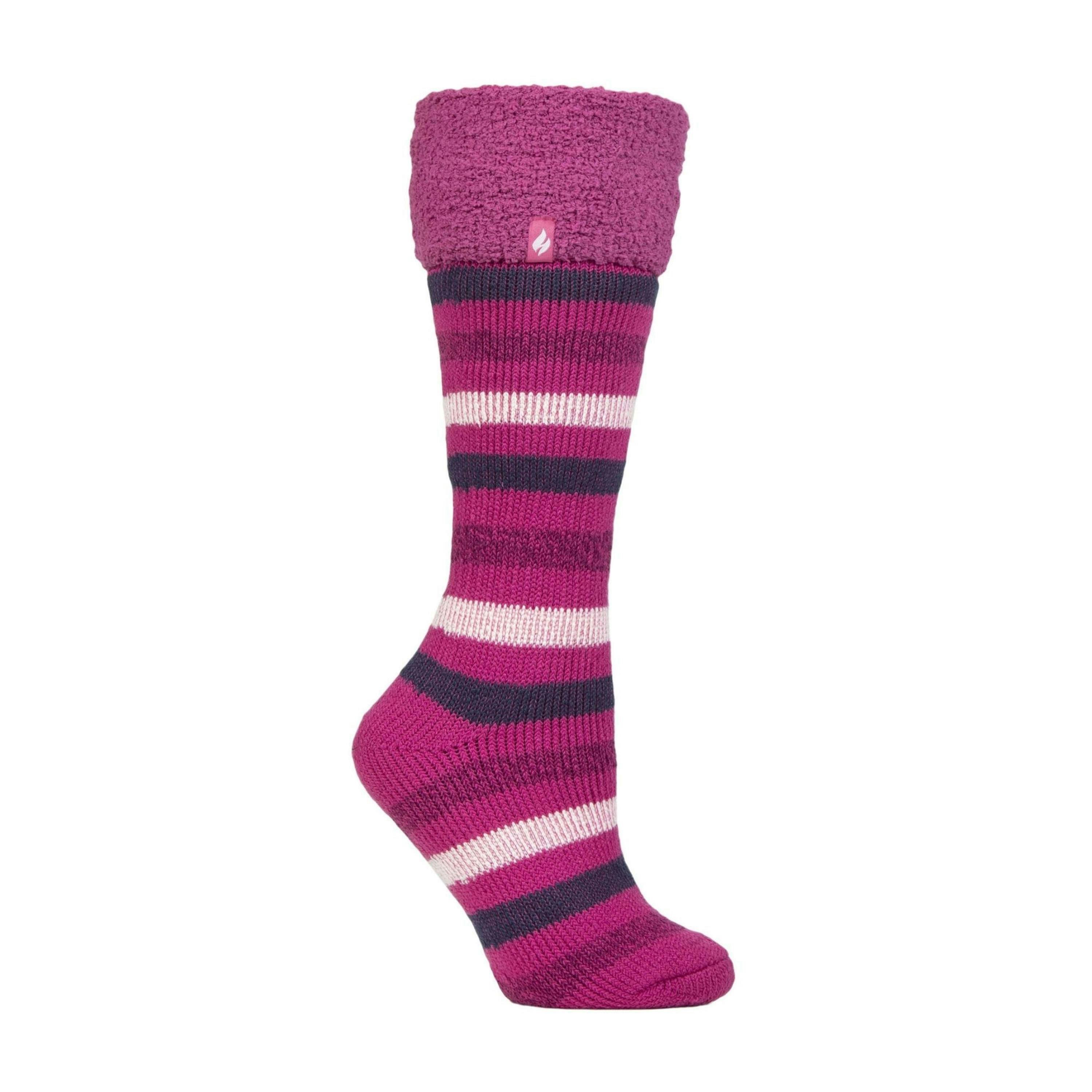 Ladies Multicoloured Striped Patterned Long Wellington Boot Thermal Socks , view 1 of 5