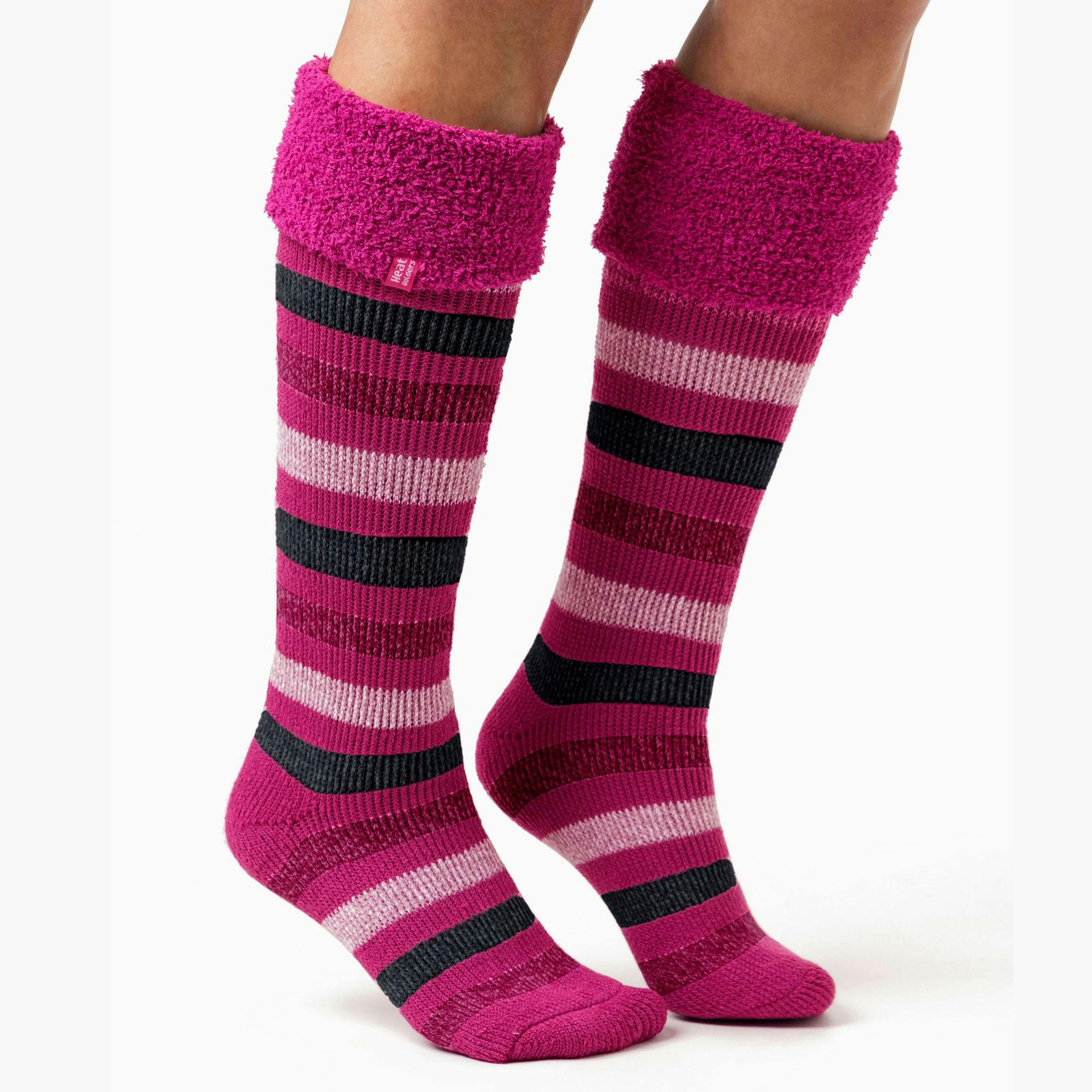 Ladies Multicoloured Striped Patterned Long Wellington Boot Thermal Socks , view 3 of 5