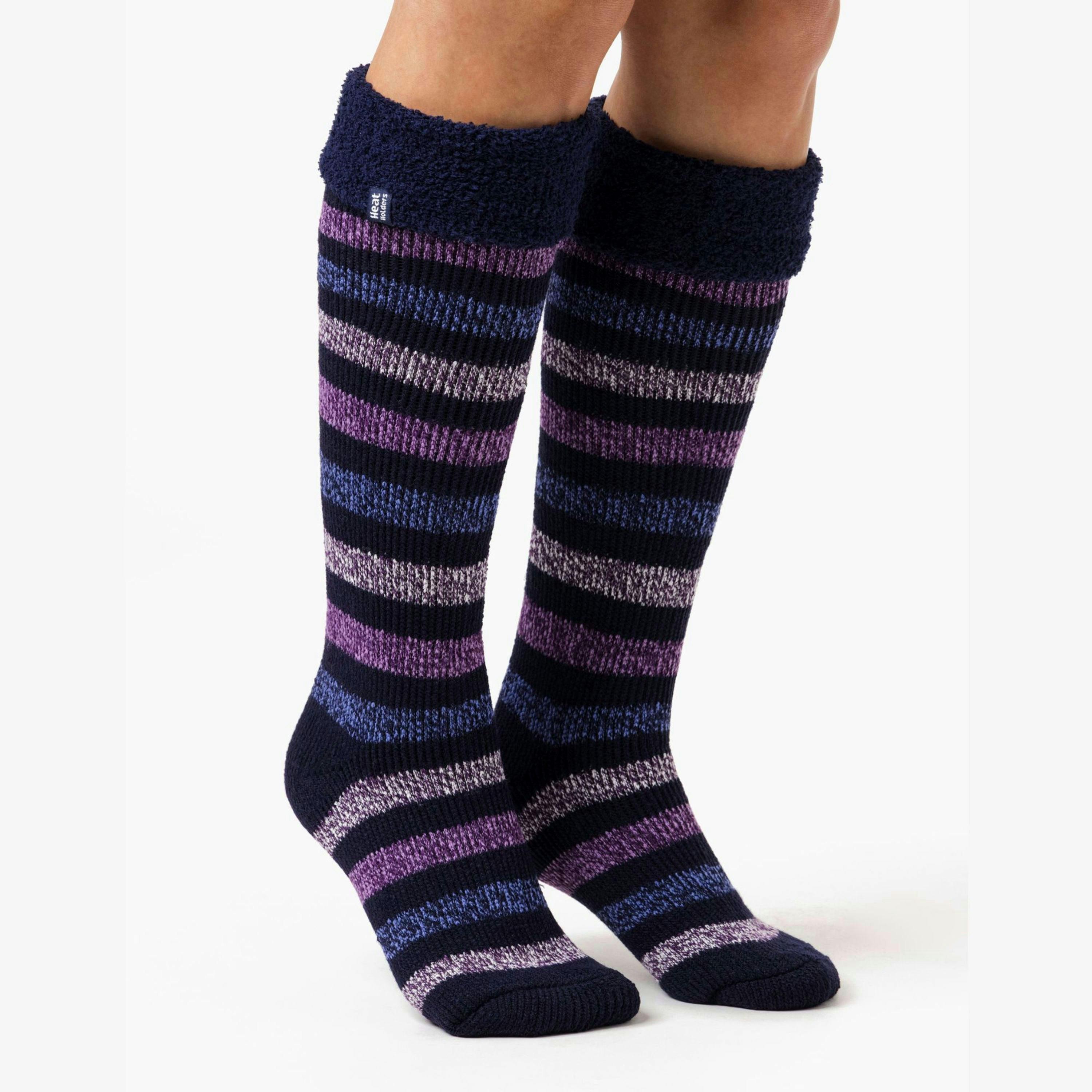 Ladies Multicoloured Striped Patterned Long Wellington Boot Thermal Socks , view 4 of 5