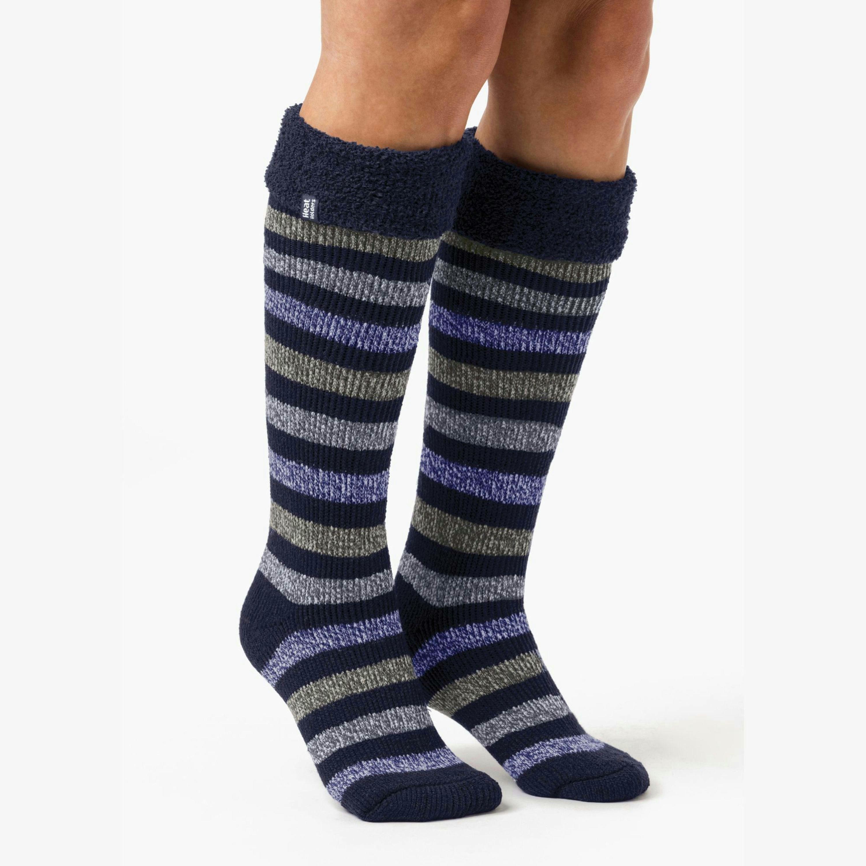 Ladies Multicoloured Striped Patterned Long Wellington Boot Thermal Socks , view 5 of 5
