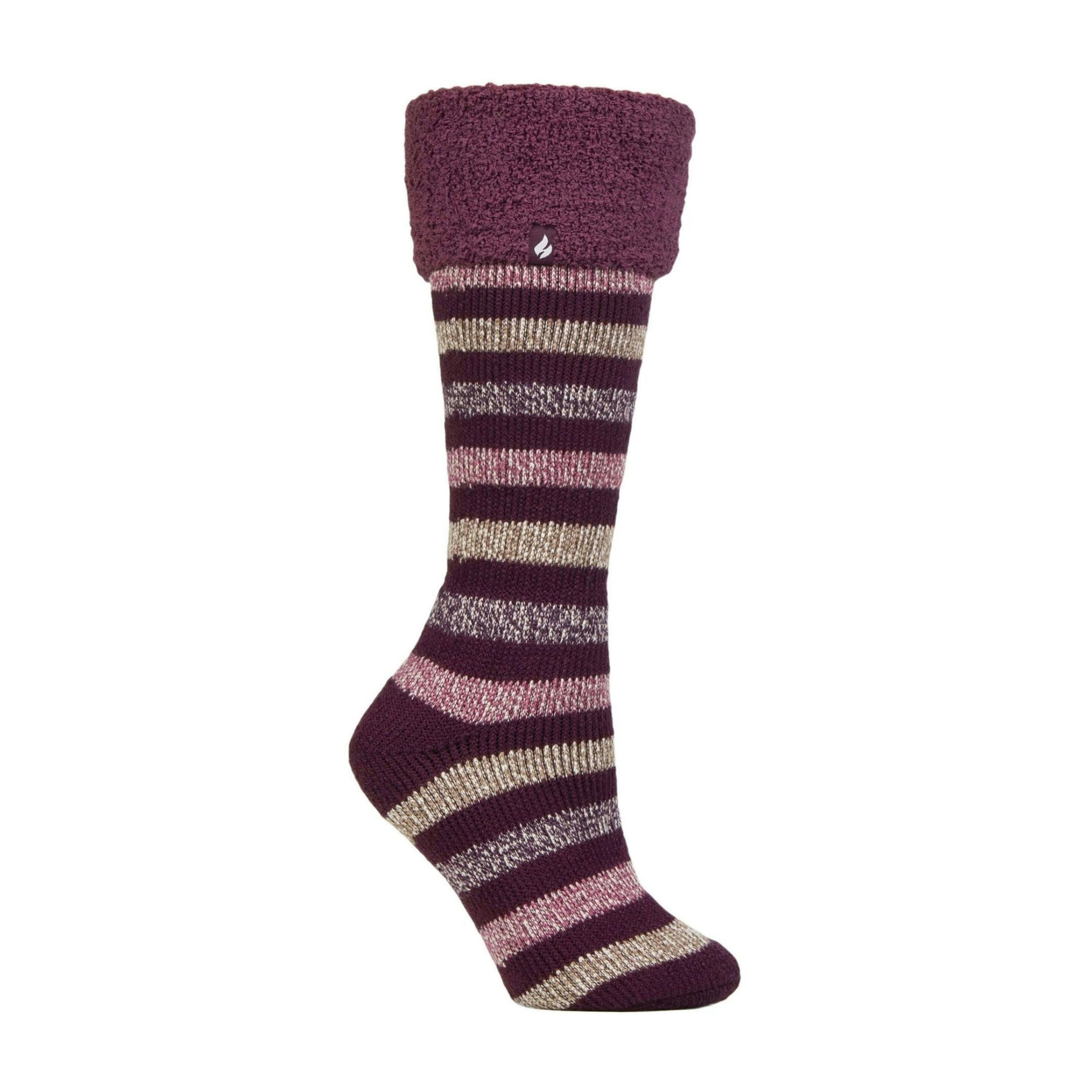 Ladies Multicoloured Striped Patterned Long Wellington Boot Thermal Socks , view 1 of 5