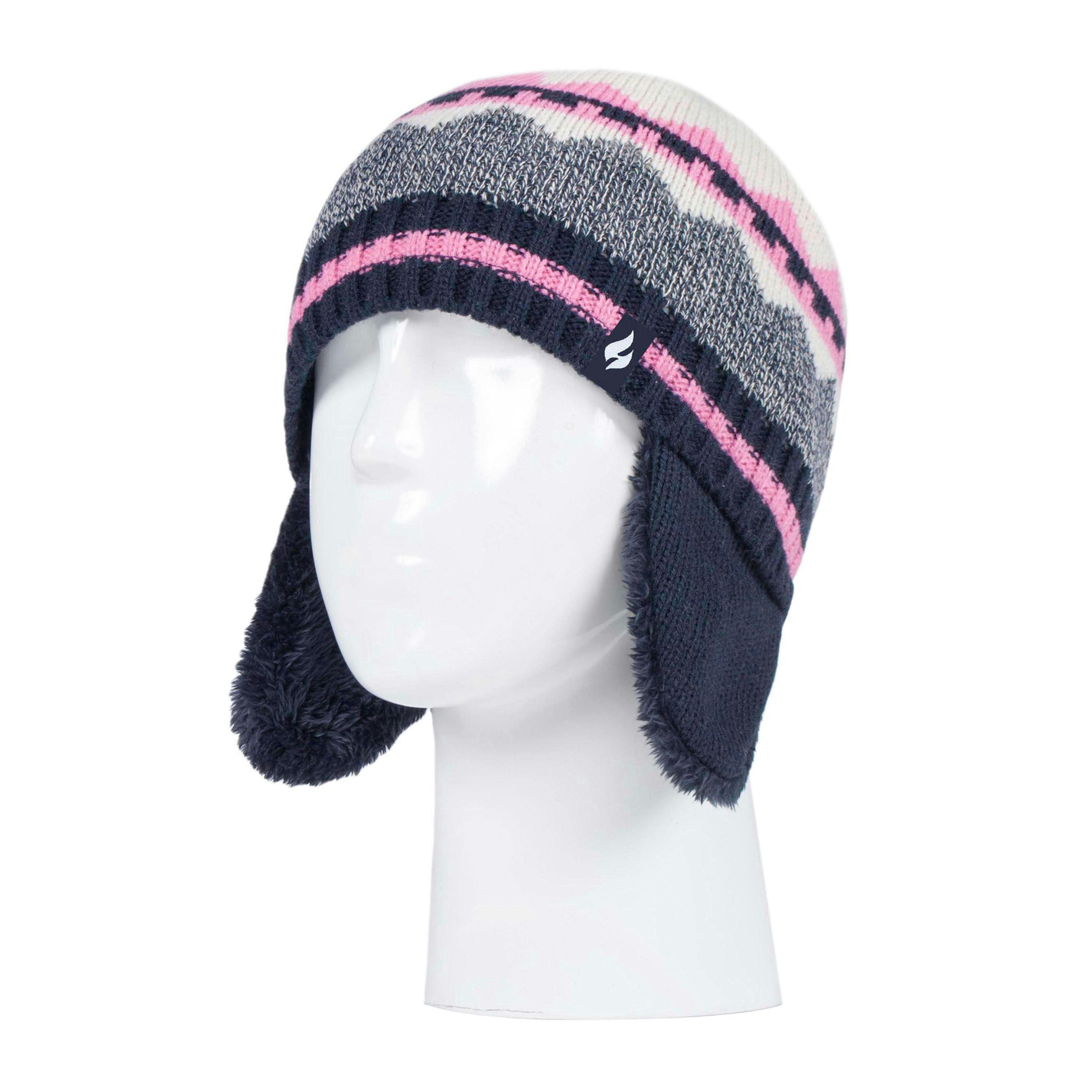 Girls Nordic Pattern Trapper Hat with Ear Flaps & Mittens Set , view 3 of 4