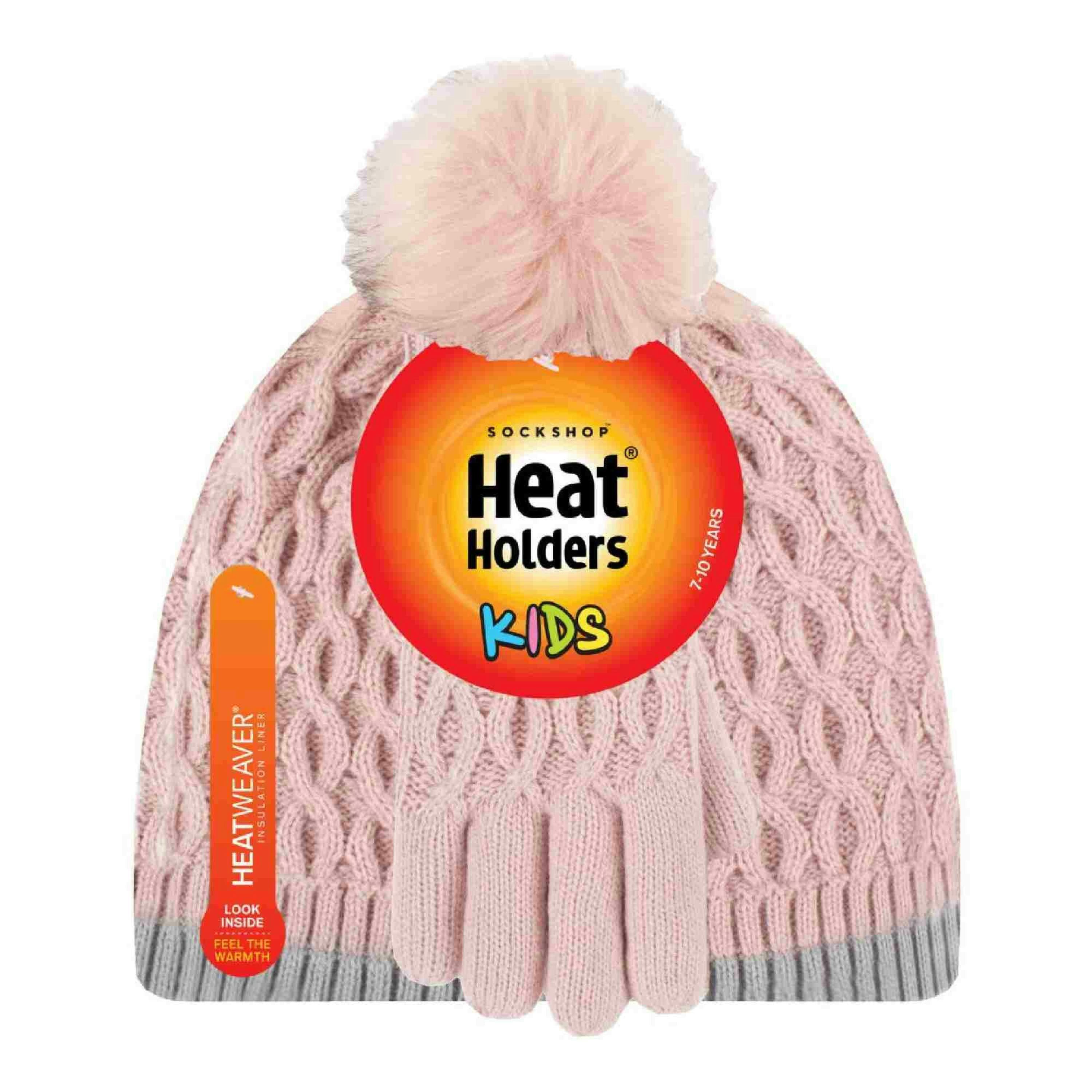 Girls Thermal Insulated Pom Pom Bobble Beanie Hat & Gloves , view 2 of 4