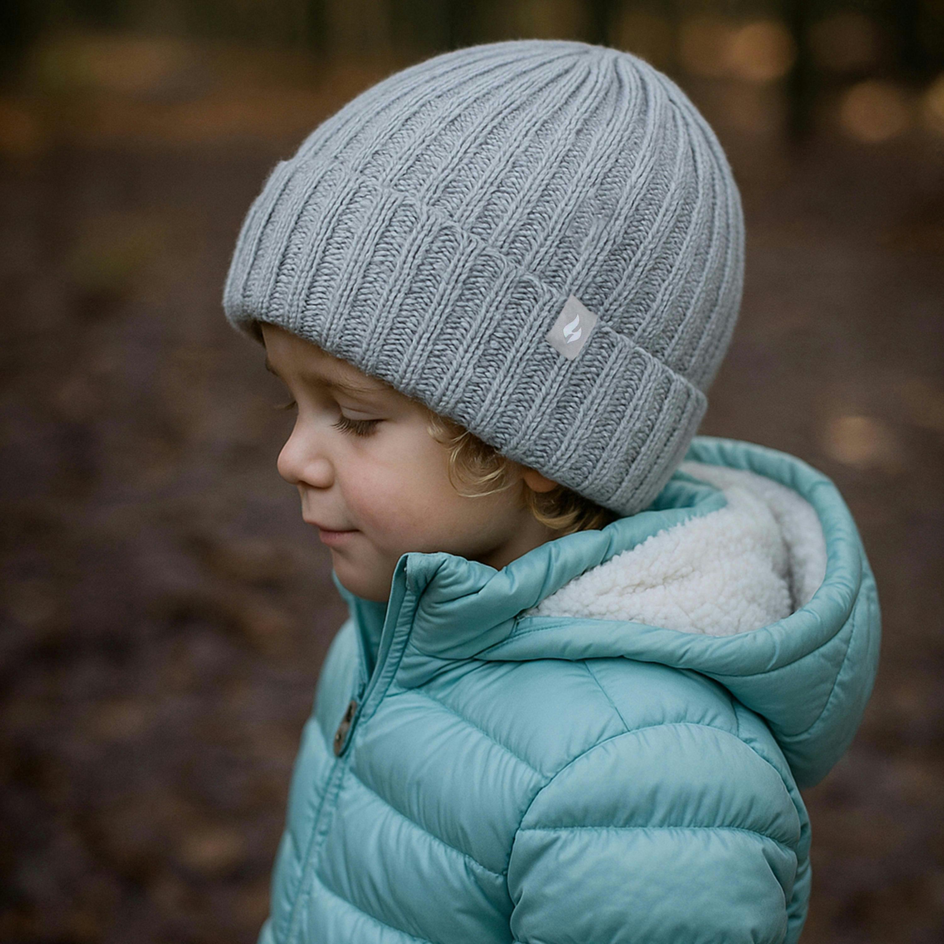 Girls Thick Chunky Ribbed Thermal Beanie Hat for Winter , view 4 of 4