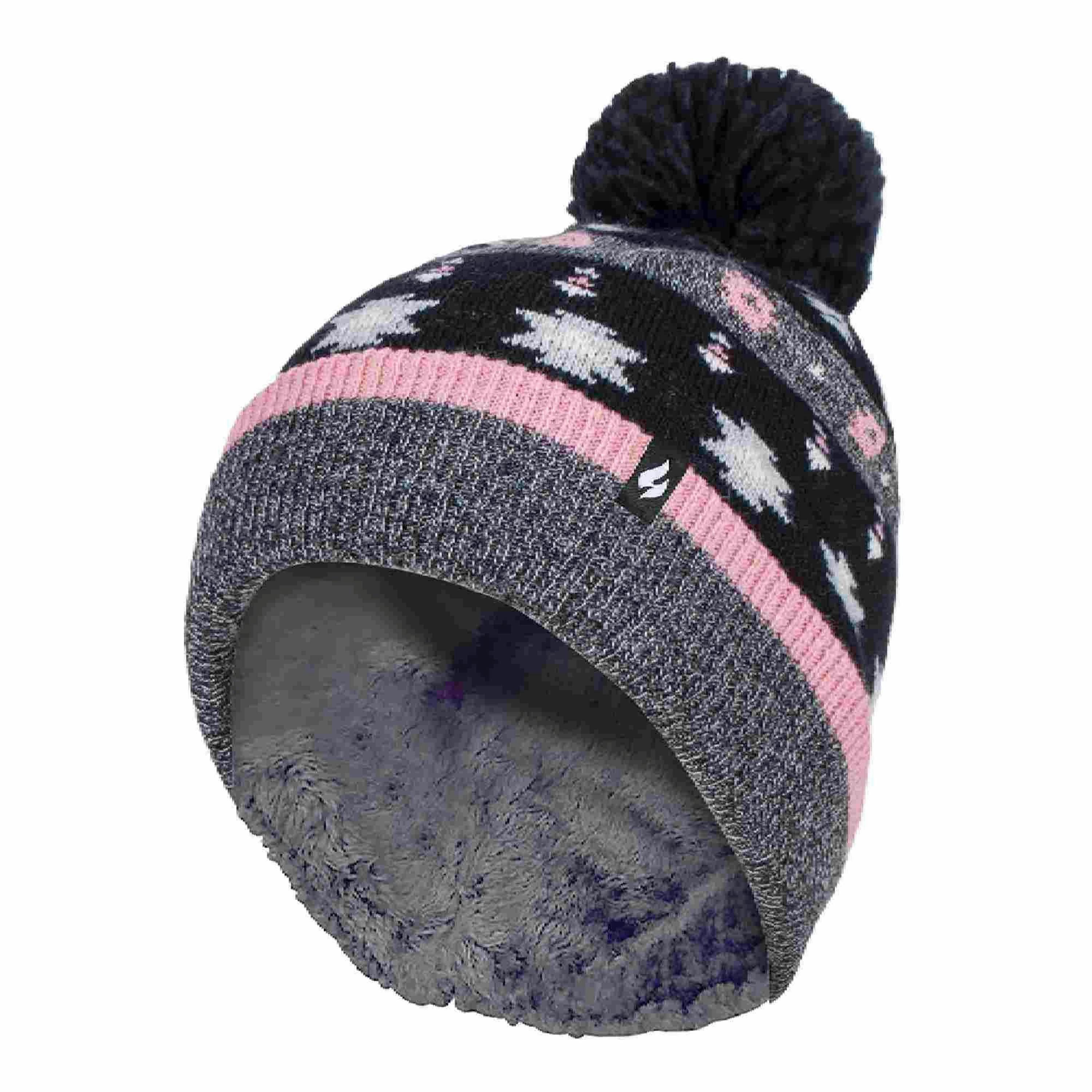 Ladies Warm Knit Fleece Lined Winter Hat with Pom Pom , view 1 of 5