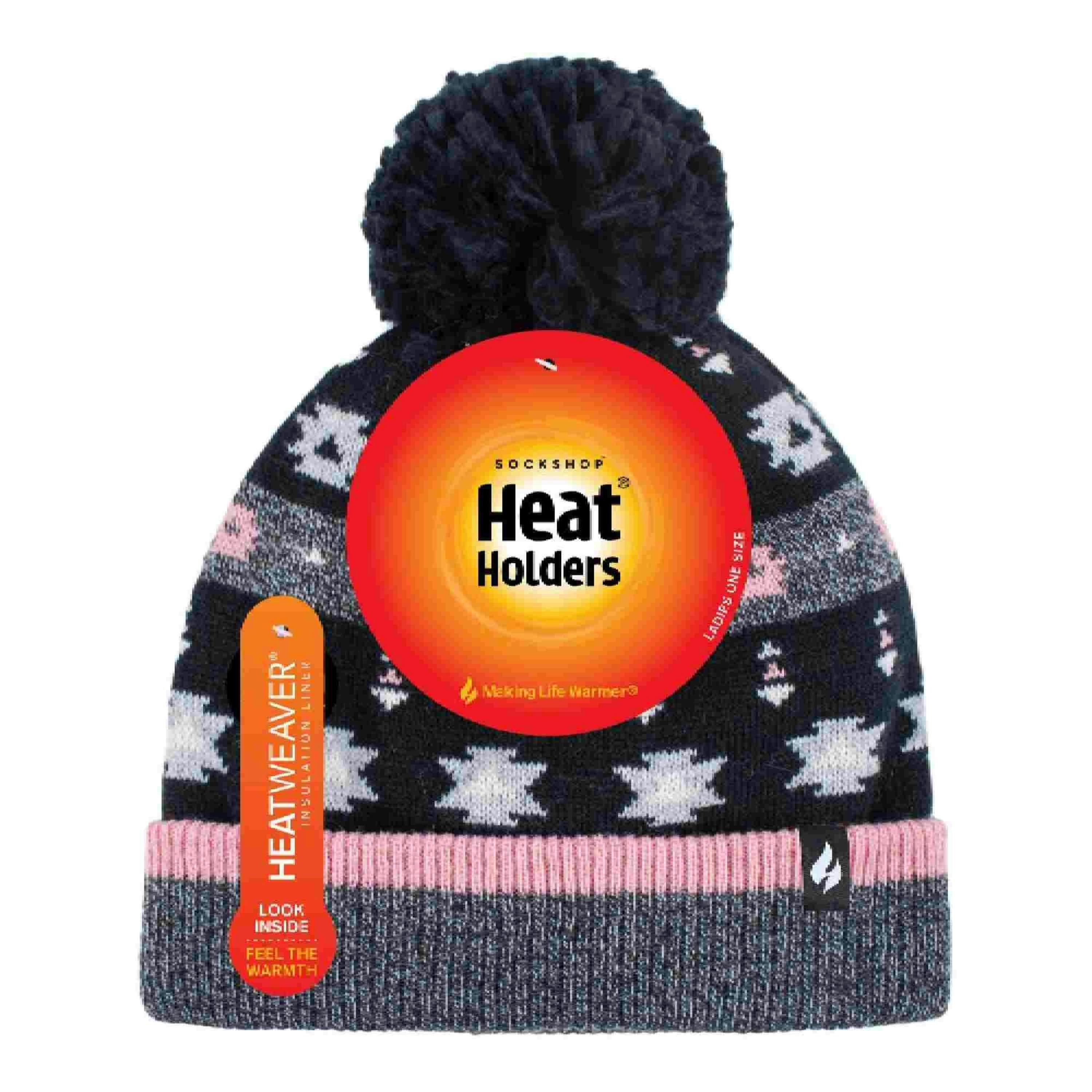 Ladies Warm Knit Fleece Lined Winter Hat with Pom Pom , view 2 of 5