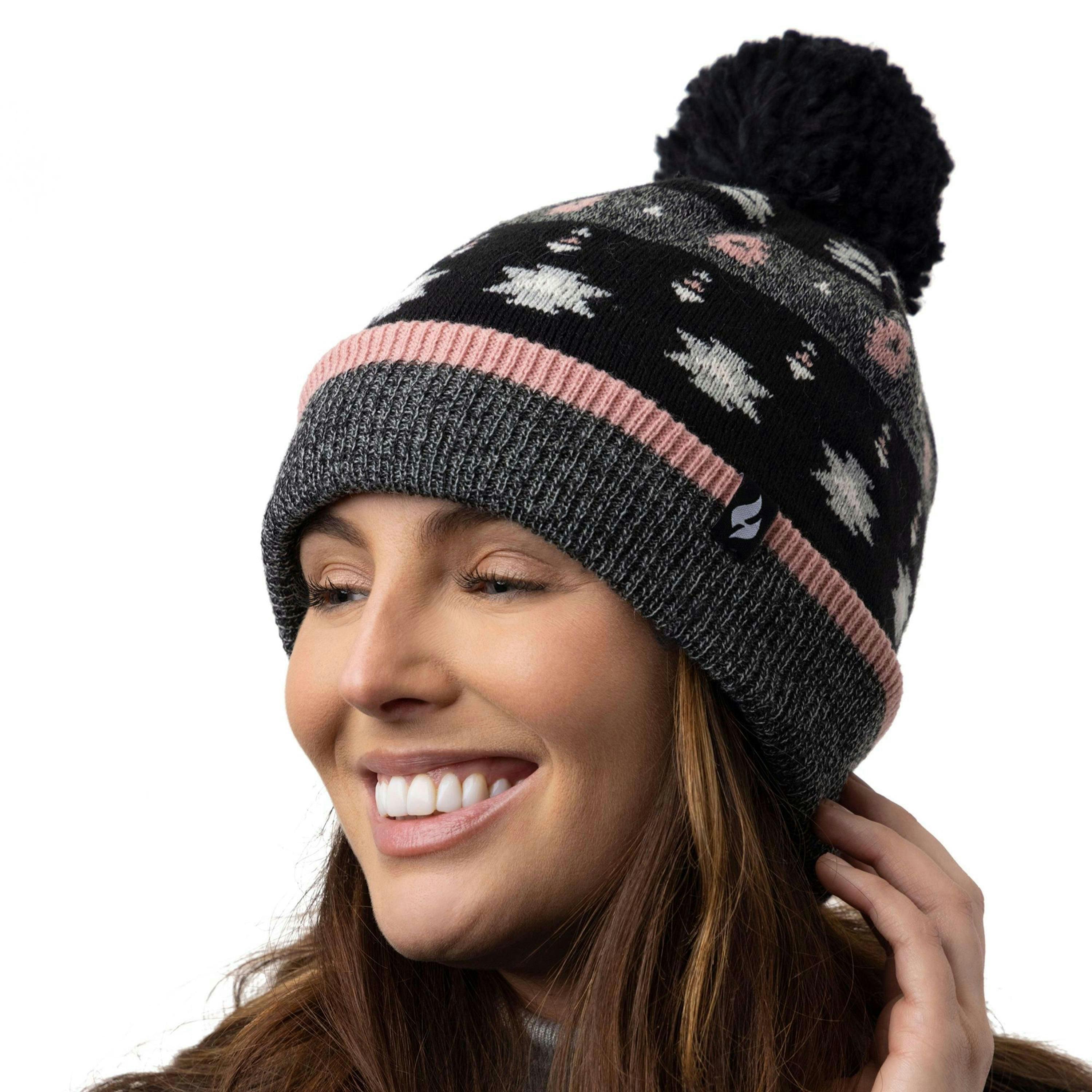 Ladies Warm Knit Fleece Lined Winter Hat with Pom Pom , view 5 of 5