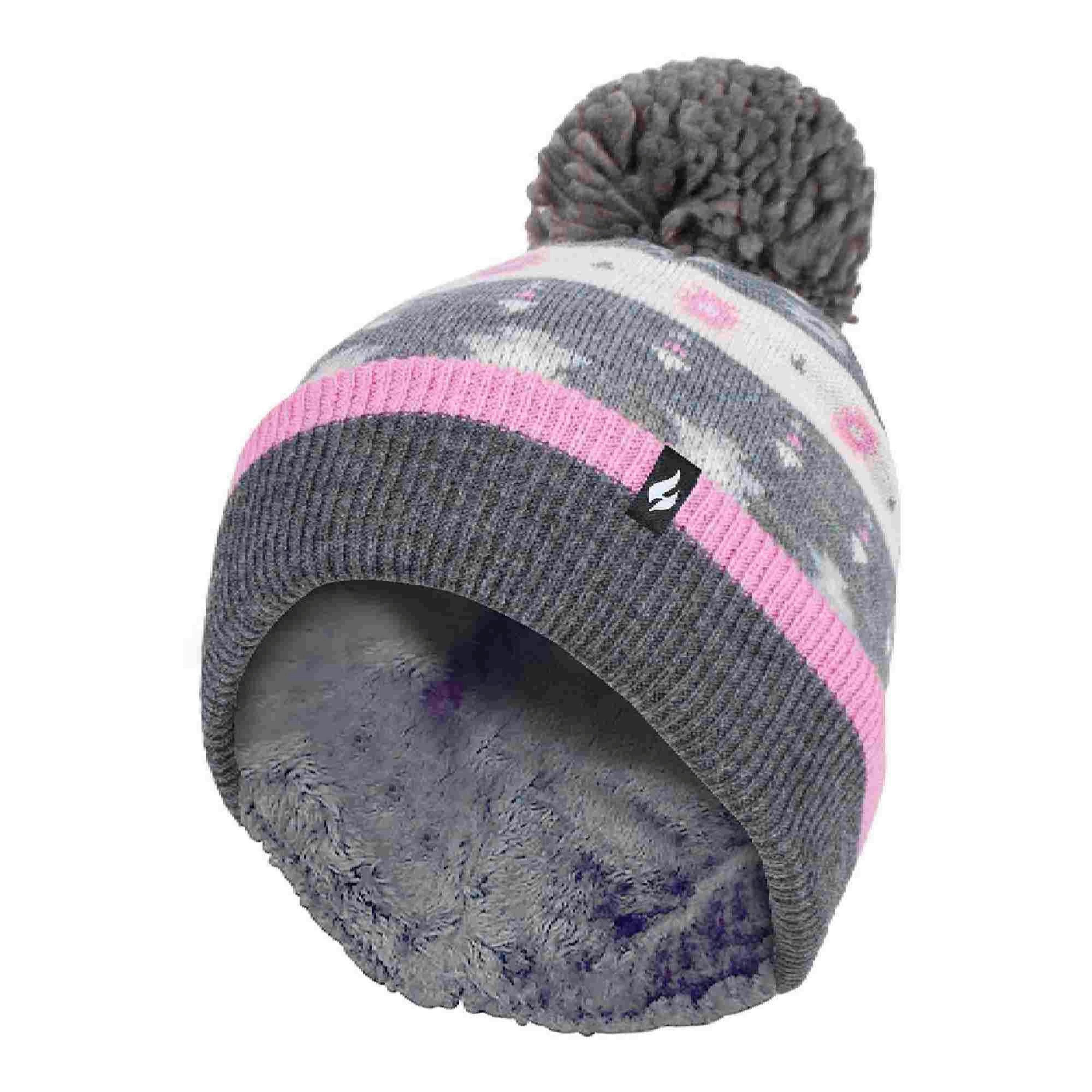 Ladies Warm Knit Fleece Lined Winter Hat with Pom Pom , view 1 of 5