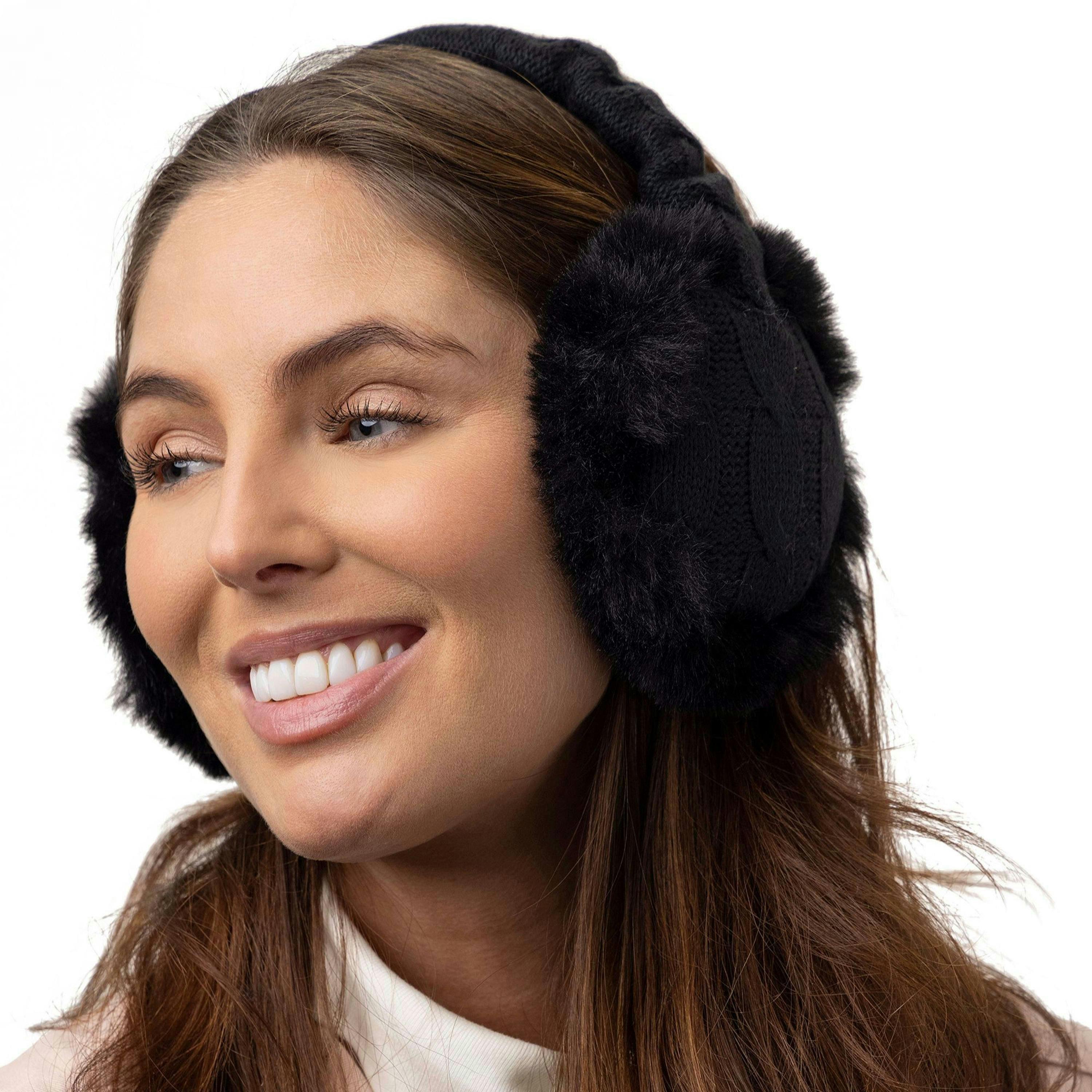 Ladies Winter Knitted Cold Weather Faux Fur Ear Muffs , view 5 of 5