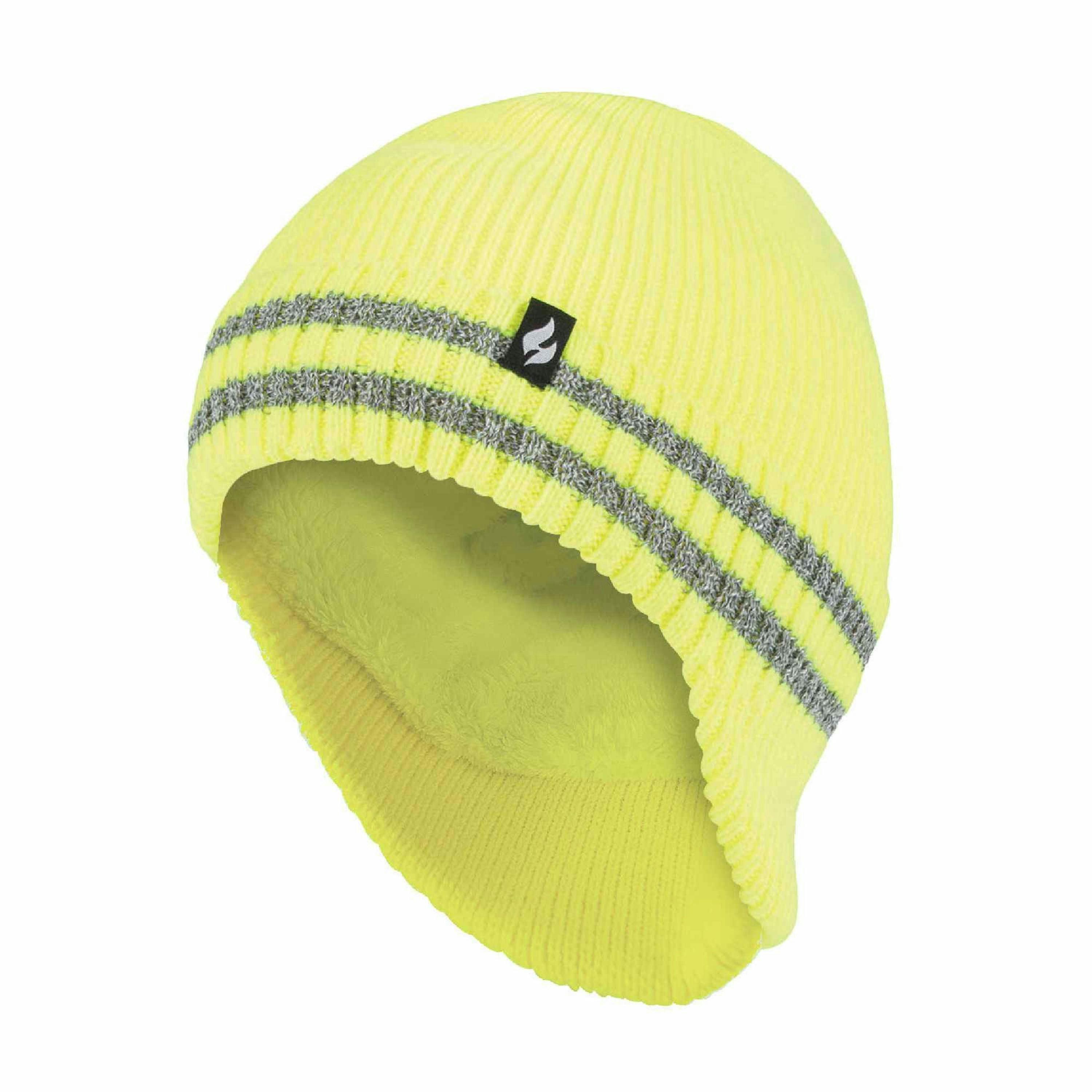 Mens Hi Vis Reflective Fleece Lined Thermal Winter Hat with Drop Neck , view 1 of 5