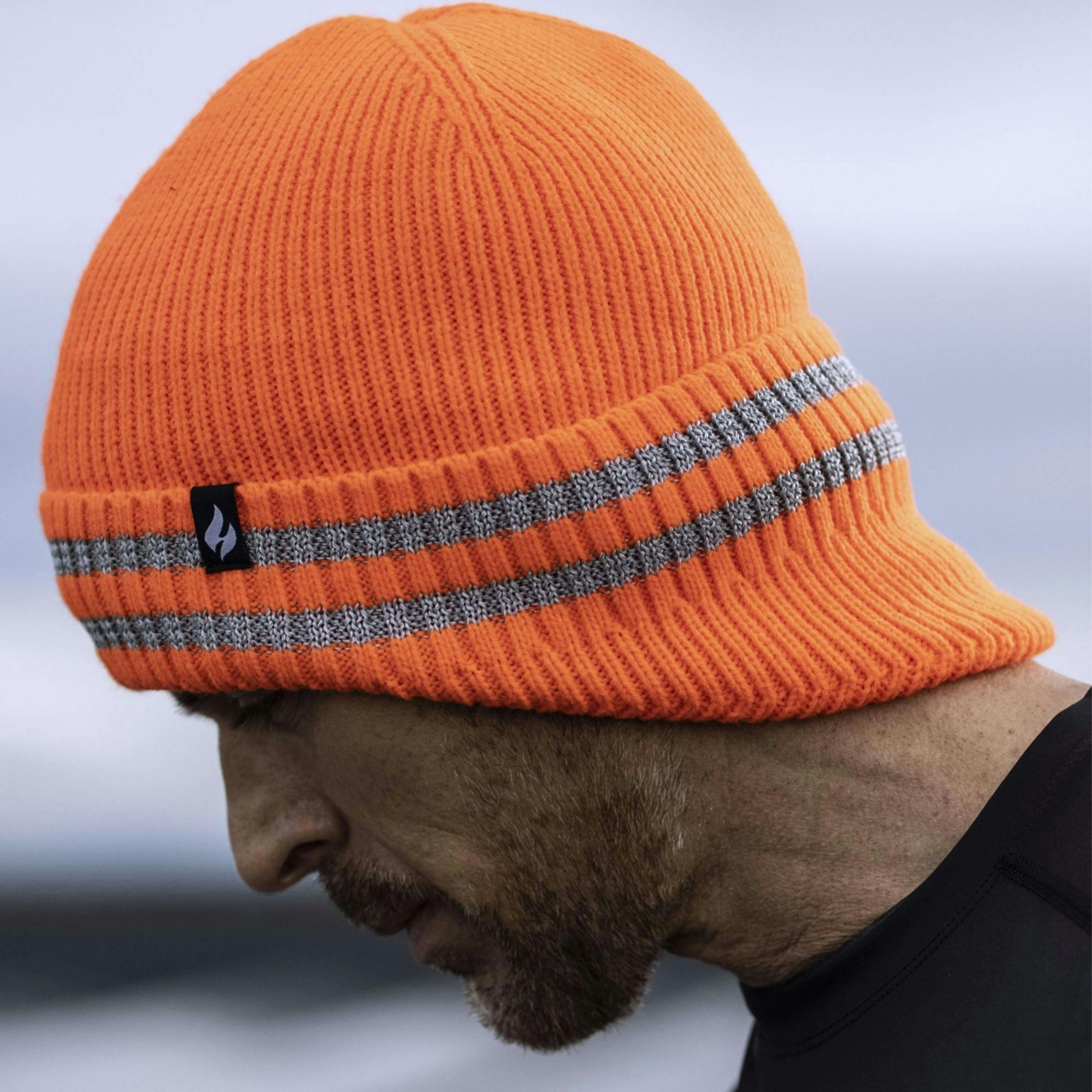 Mens Hi Vis Reflective Fleece Lined Thermal Winter Hat with Drop Neck , view 5 of 5
