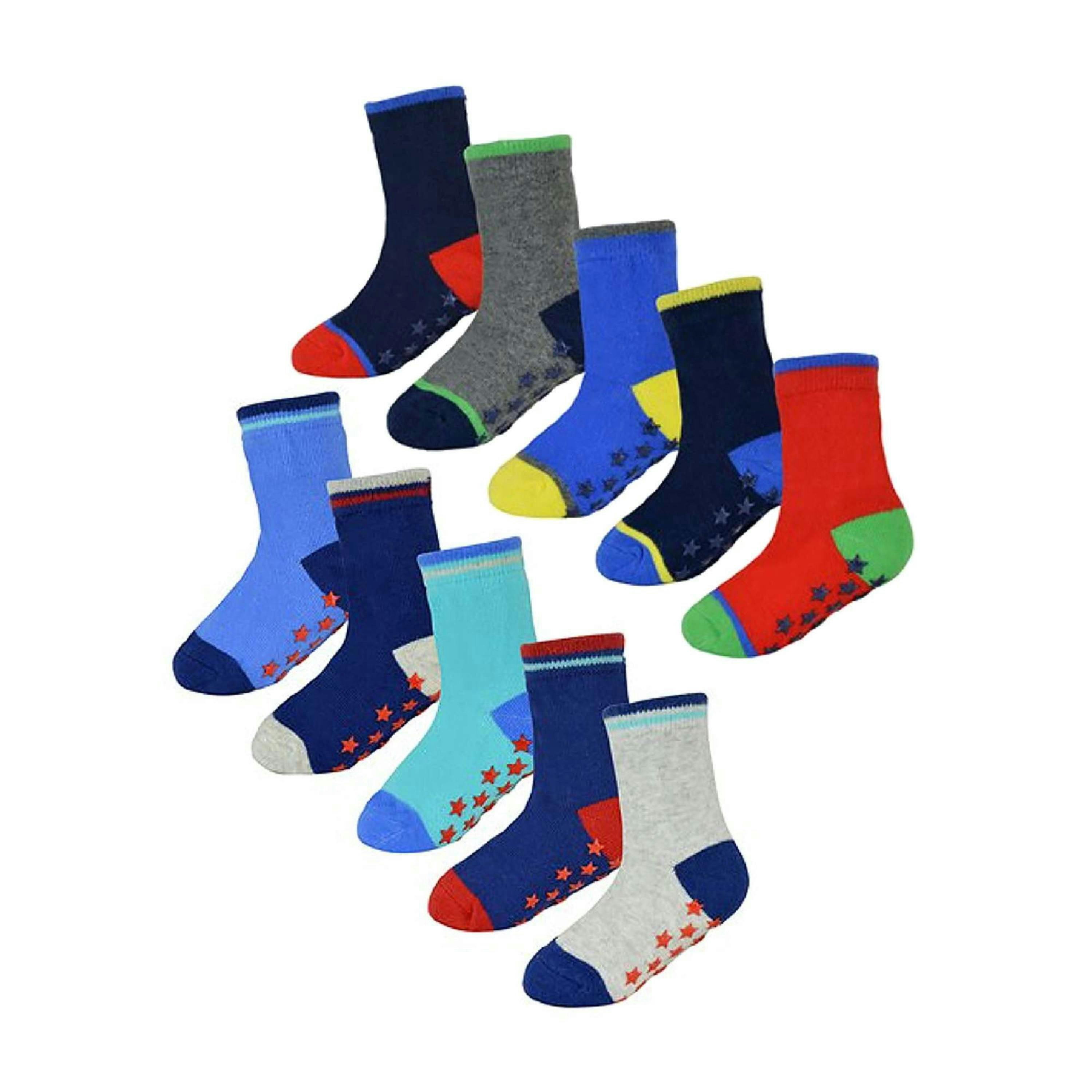 10 Pack Baby Boy Cotton Rich Non Slip Socks with Star Grippers , view 1 of 4