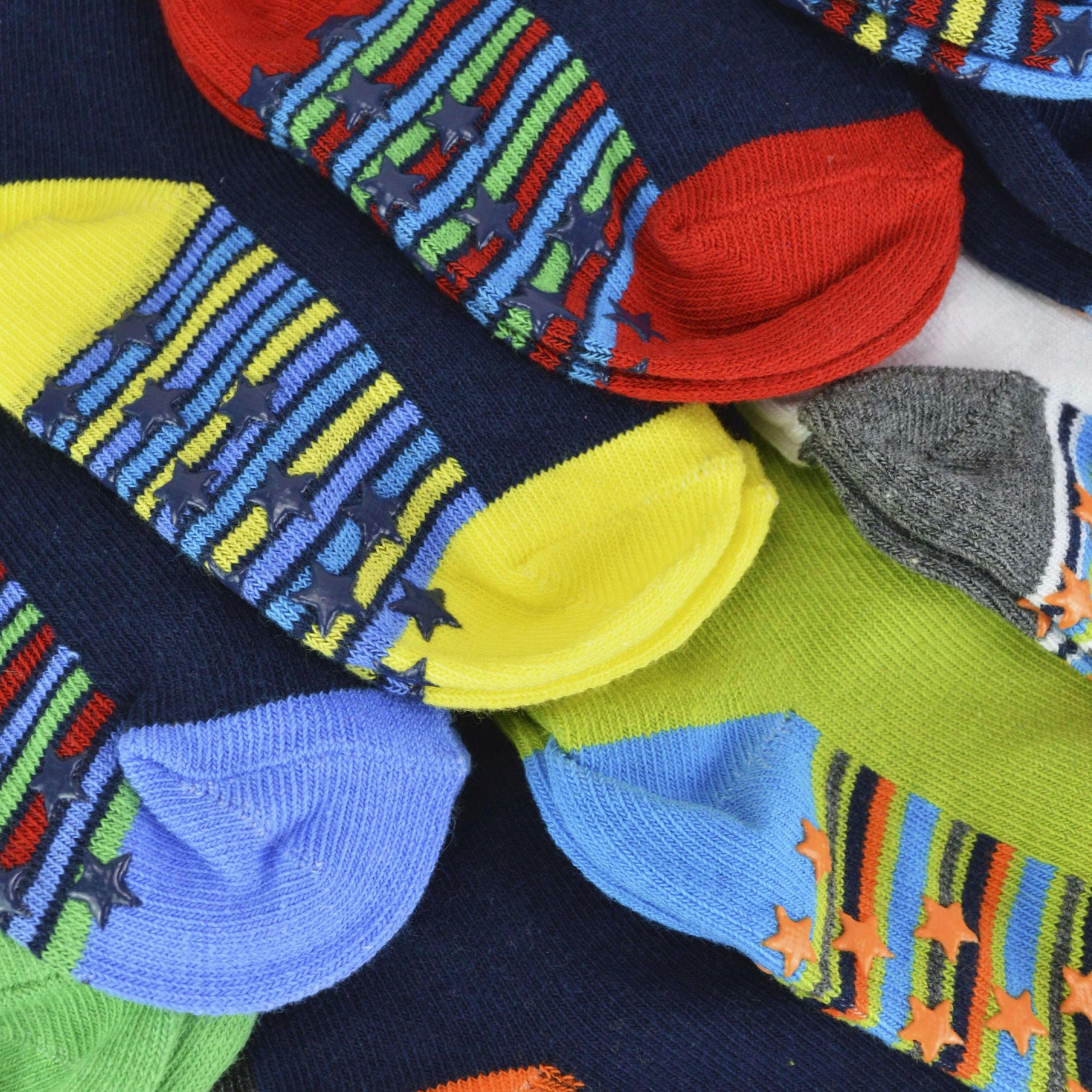 10 Pack Baby Boy Cotton Rich Non Slip Socks with Star Grippers , view 3 of 4