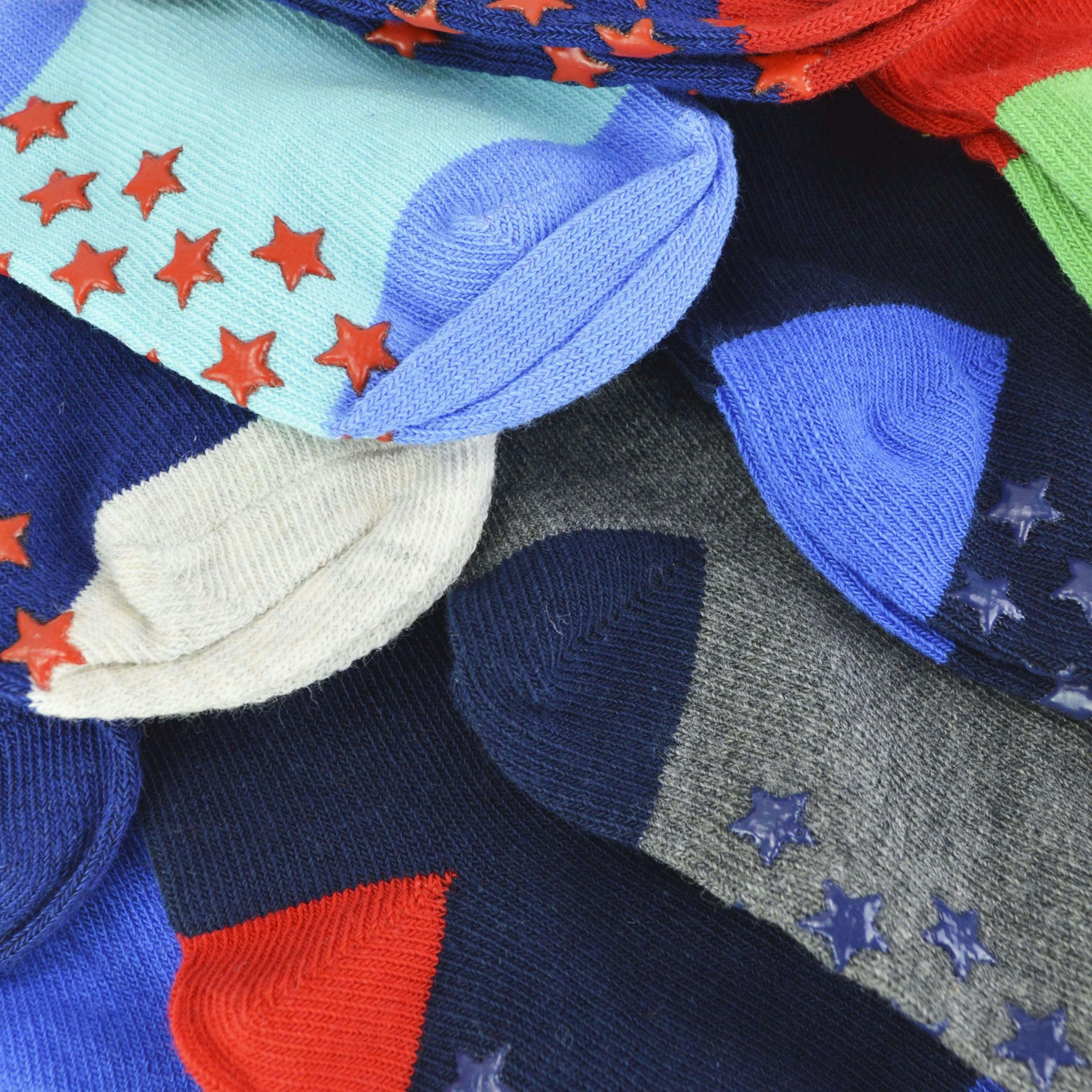 10 Pack Baby Boy Cotton Rich Non Slip Socks with Star Grippers , view 4 of 4