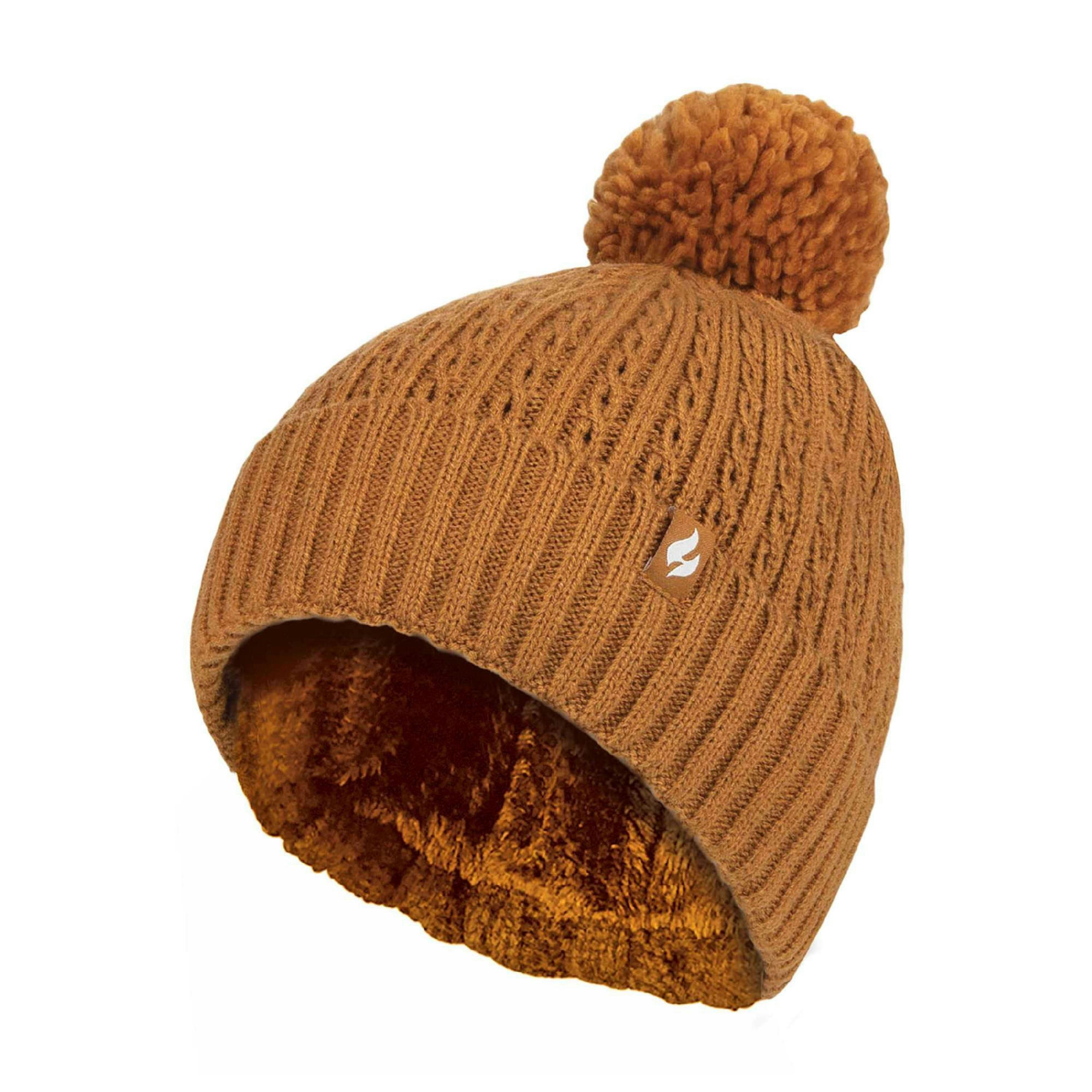 Ladies Winter Ribbed Thermal Cable Knit Beanie Pom Pom Hat , view 1 of 5