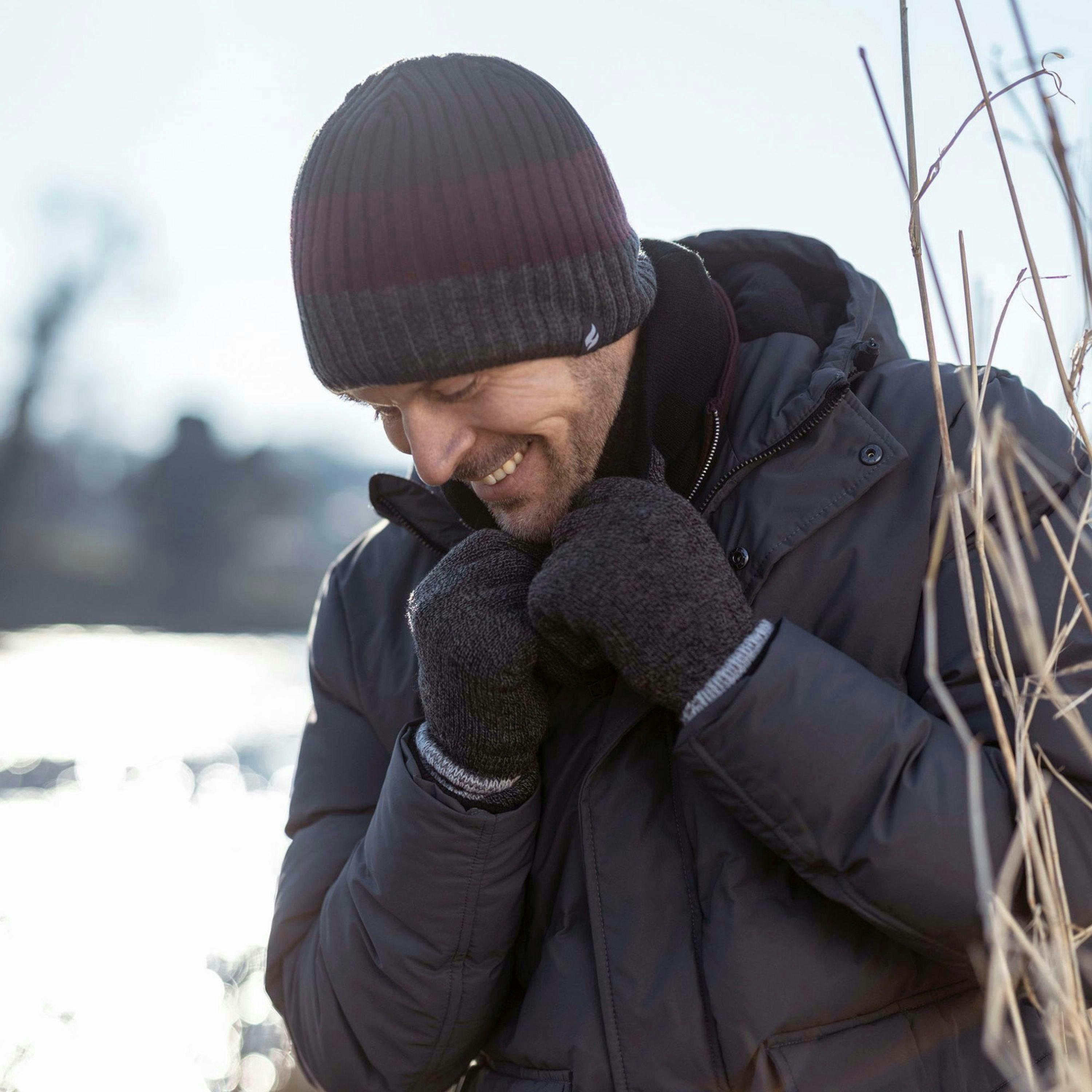 Mens Fleece Lined Striped Insulated Thermal Beanie Hat for Winter , view 5 of 5