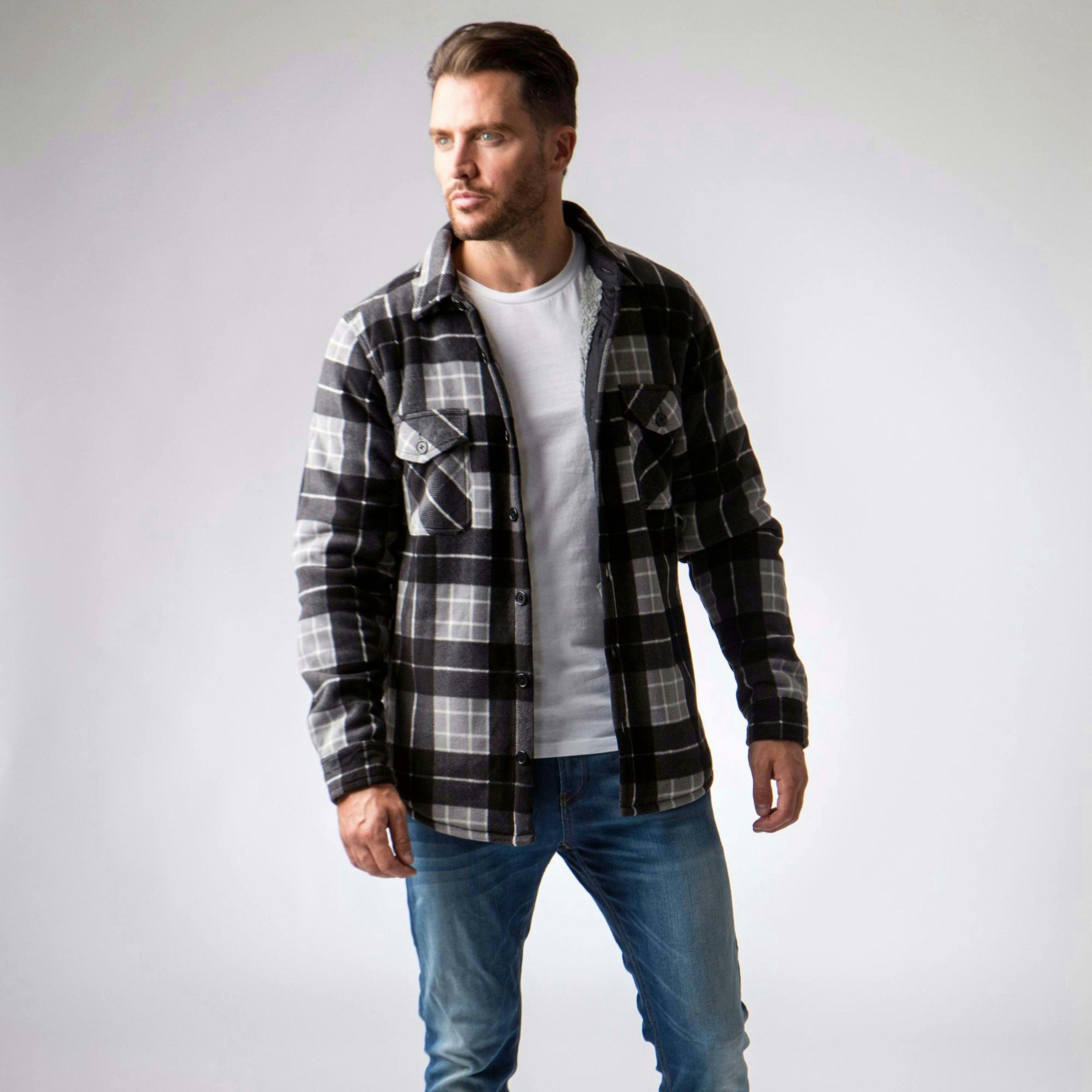 Mens Quilted Plaid Pattern Thermal Long Sleeve Winter Jacket , view 3 of 5