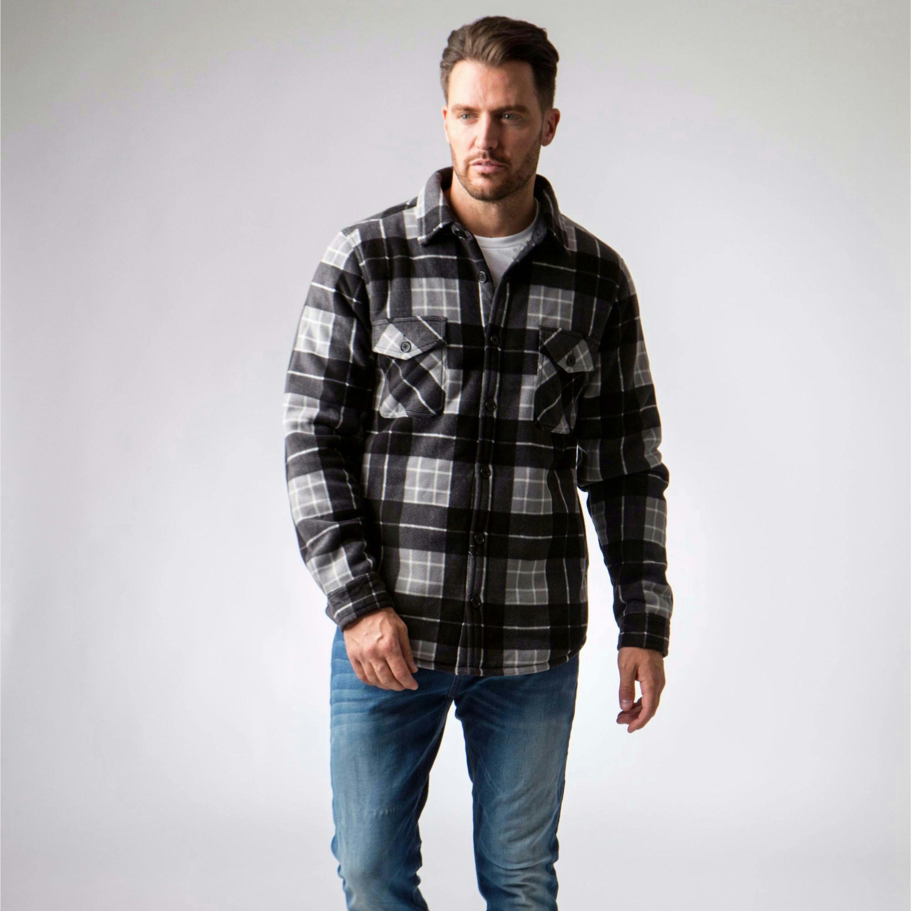 Mens Quilted Plaid Pattern Thermal Long Sleeve Winter Jacket , view 4 of 5