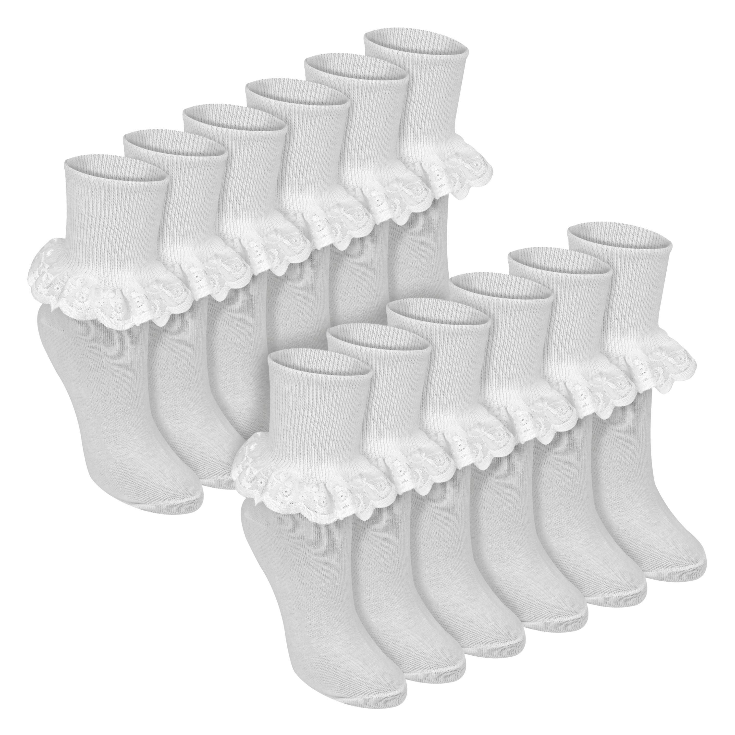 12 Pack Baby Girls White Soft Frilly Lace Socks , view 1 of 5
