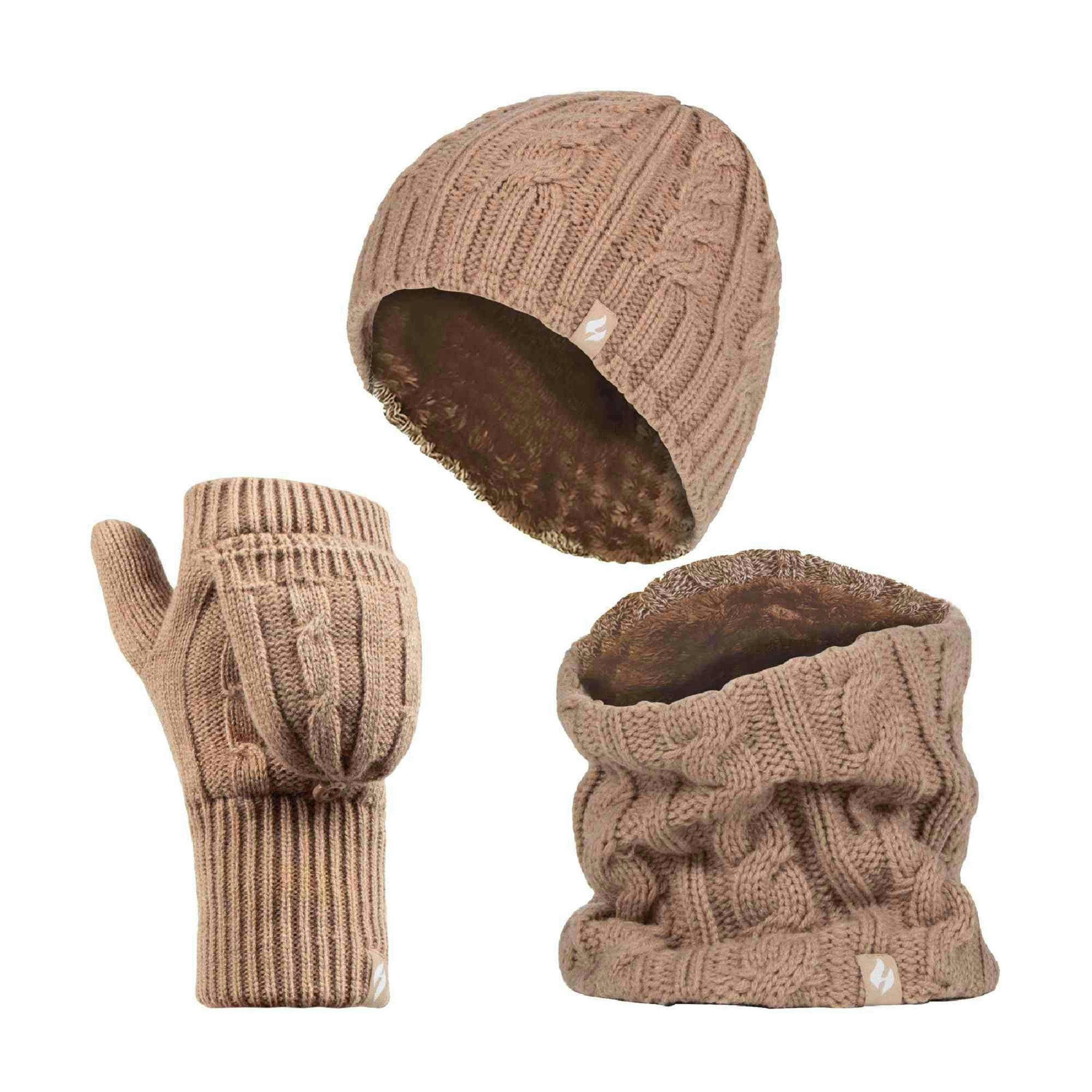 Ladies Fleece Lined Thermal Winter Hat, Neck Warmer & Converter Gloves Set , view 1 of 5