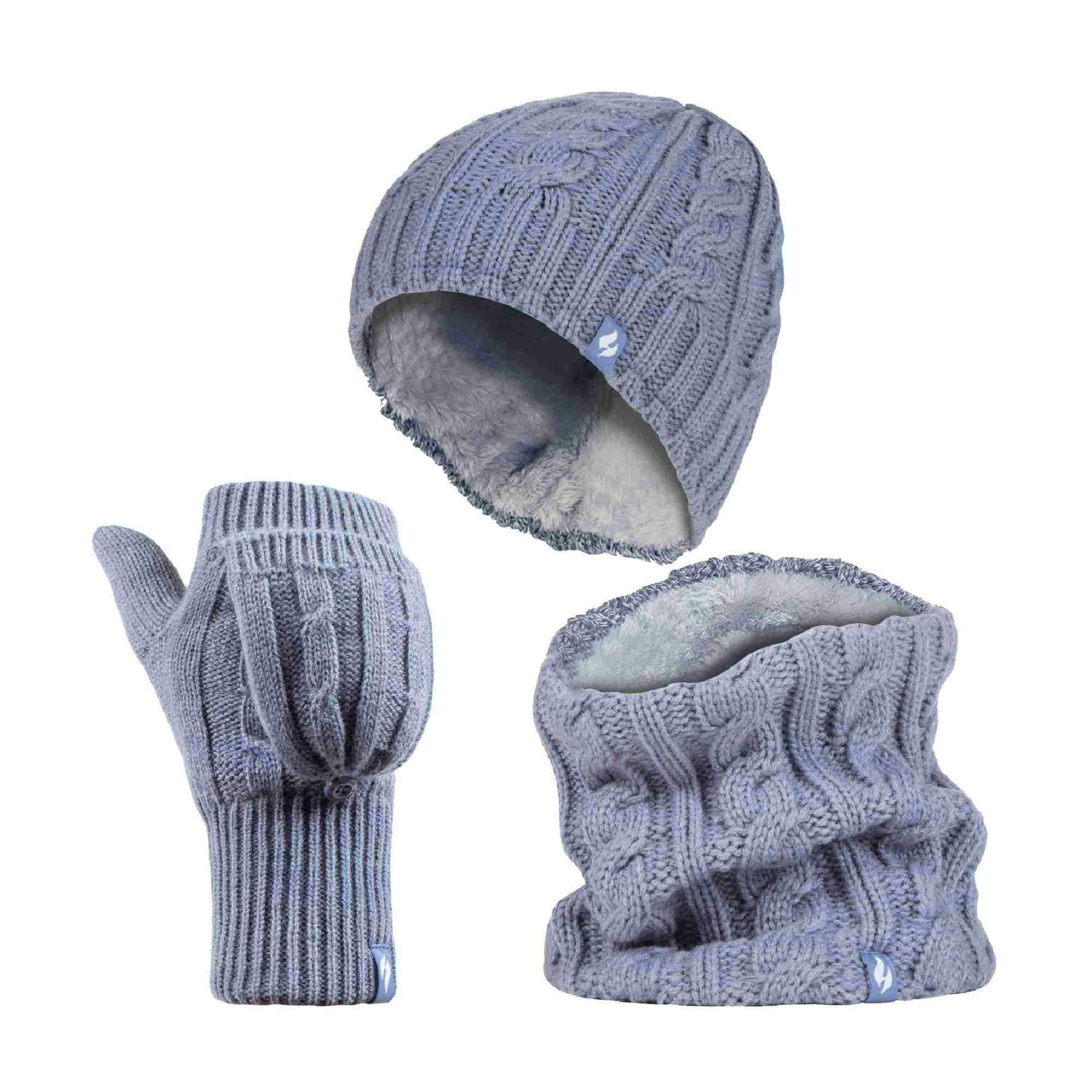 Ladies Fleece Lined Thermal Winter Hat, Neck Warmer & Converter Gloves Set , view 1 of 5