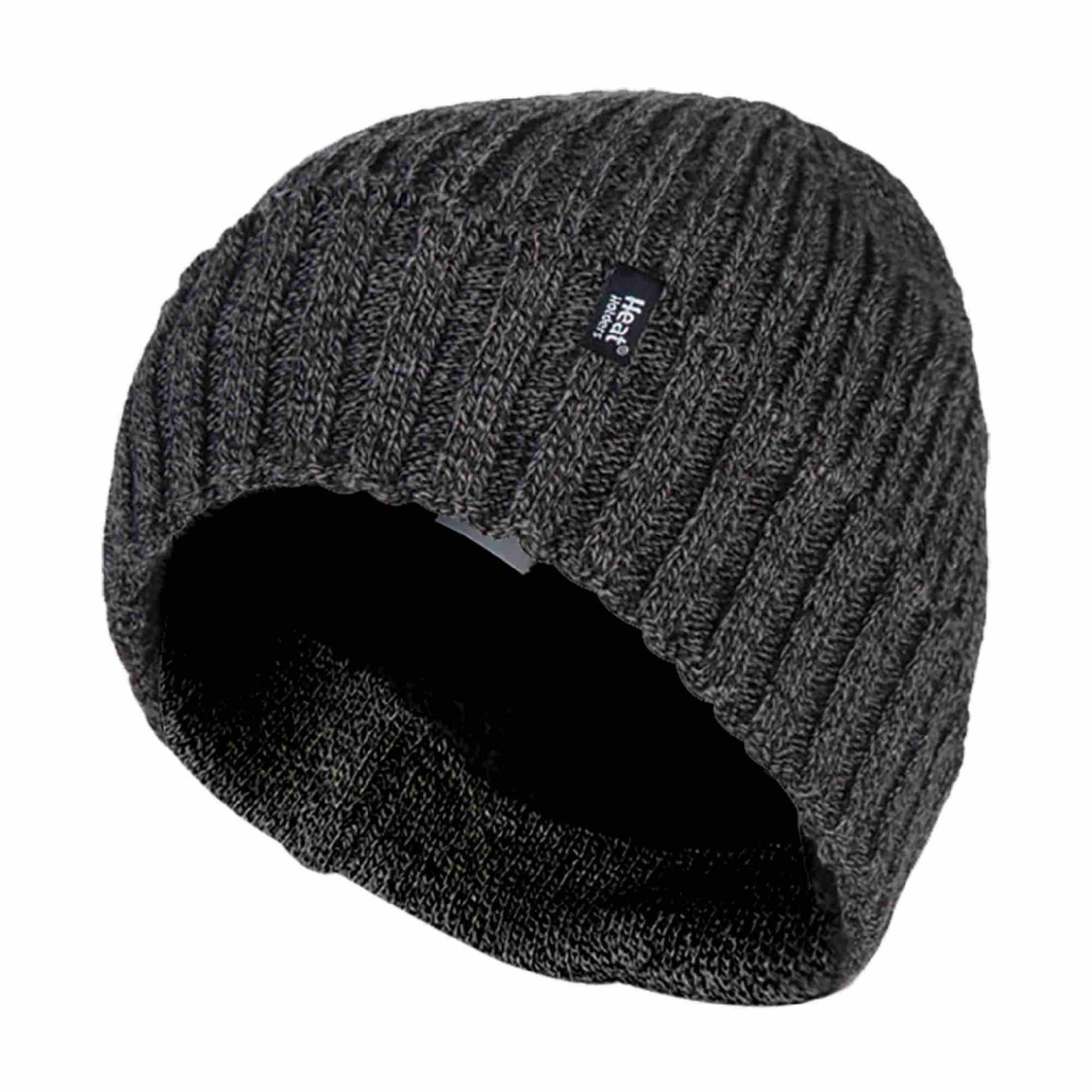 Mens Ribbed Knit Fleece Lined Turn Over Cuff Thermal Beanie Hat , view 1 of 5