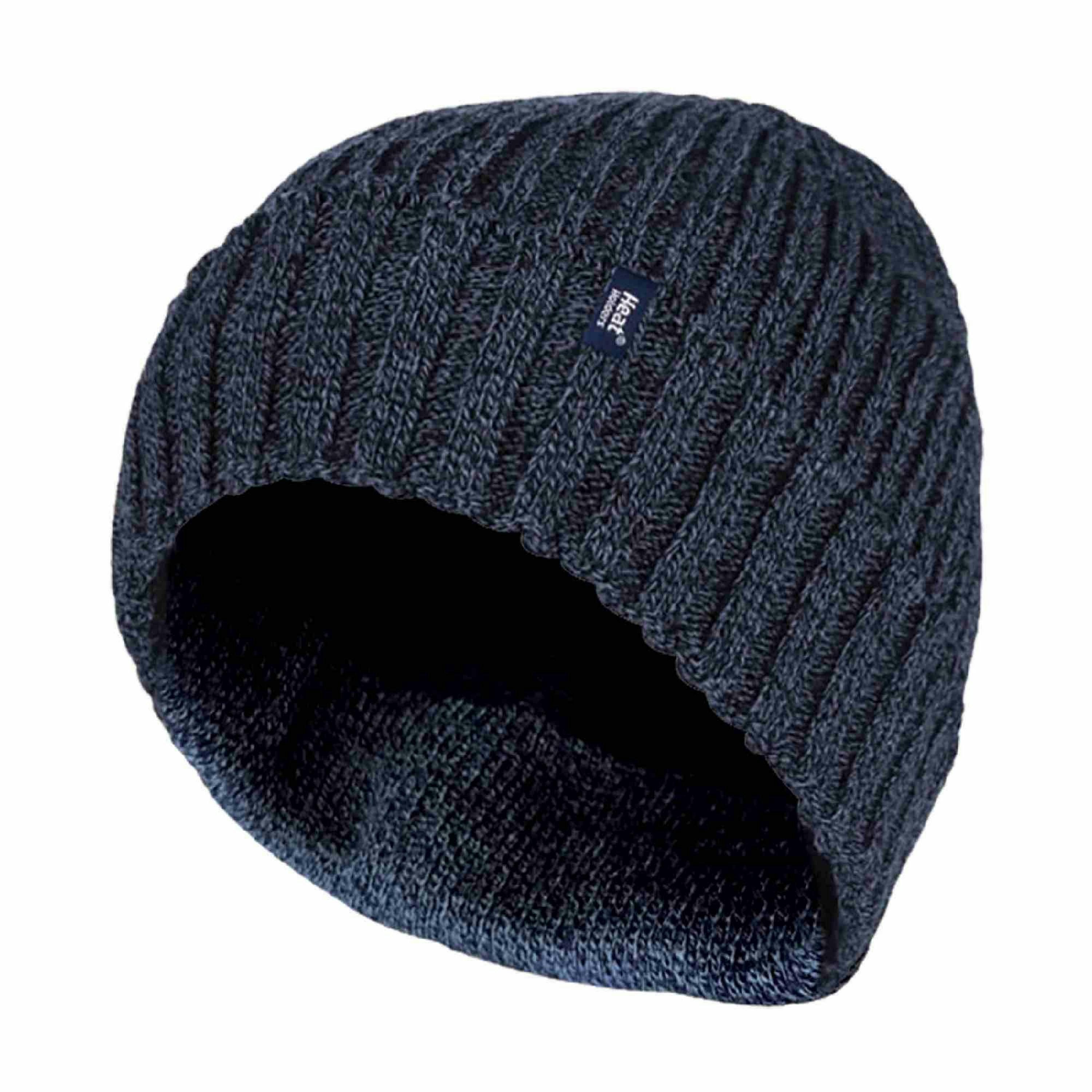 Mens Ribbed Knit Fleece Lined Turn Over Cuff Thermal Beanie Hat , view 1 of 5