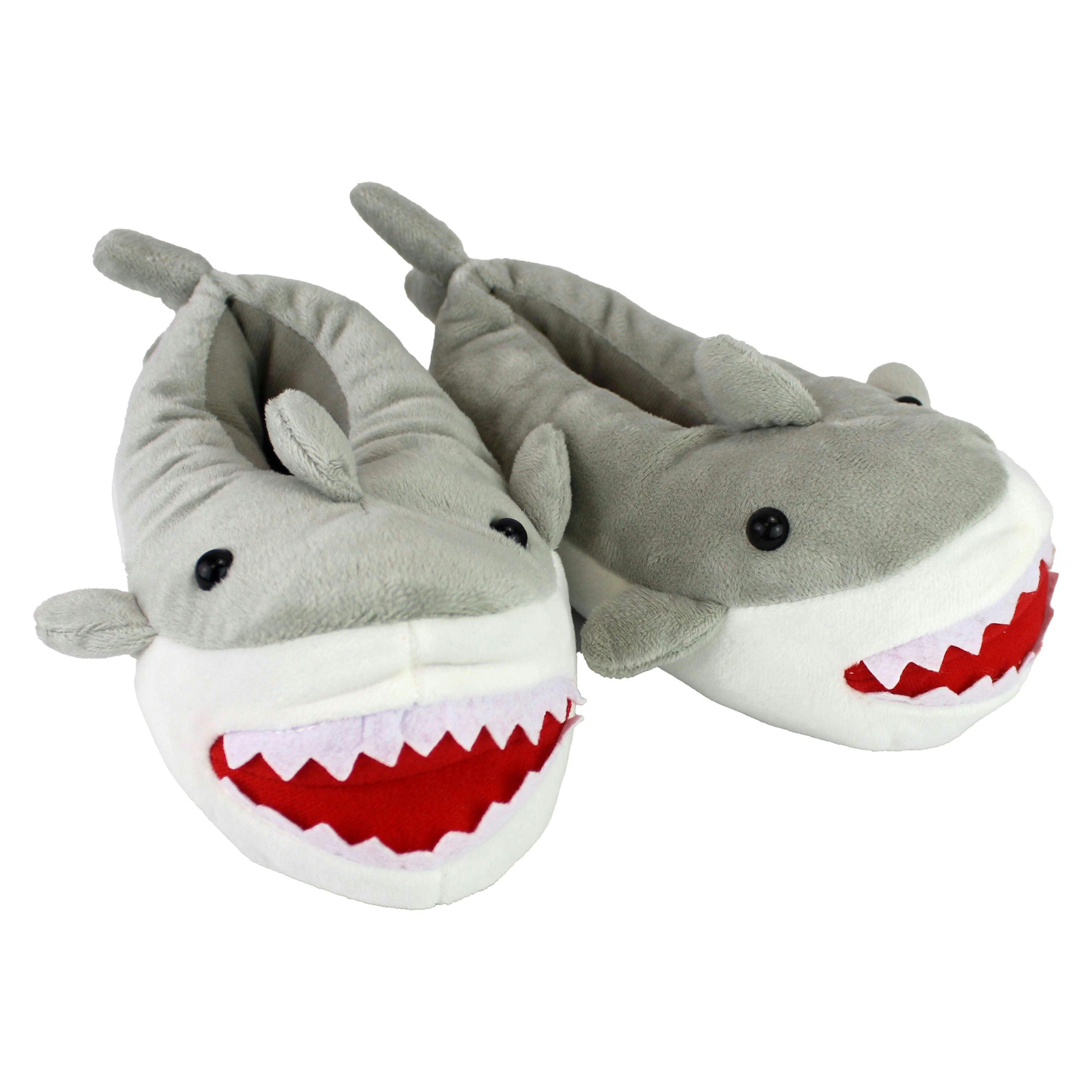 Kids Soft Plush Novelty 3D Grey Shark Slippers , view 1 of 5