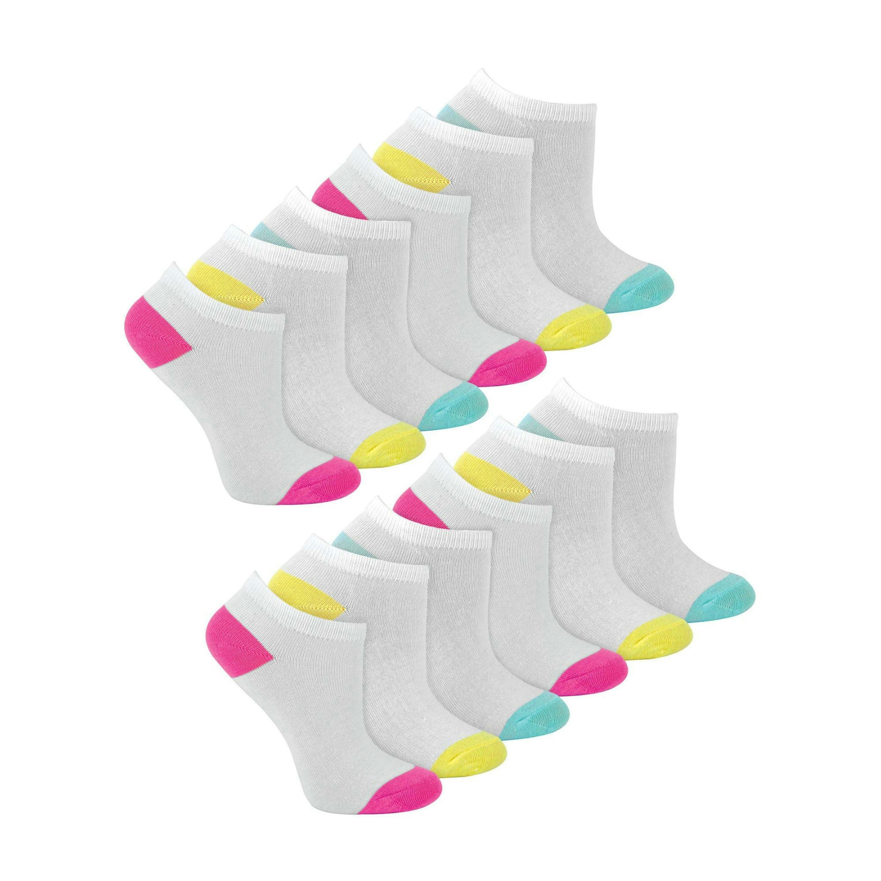 12 Pack Girls Low Cut White Trainer Socks with Contrast Heel & Toe , view 1 of 5