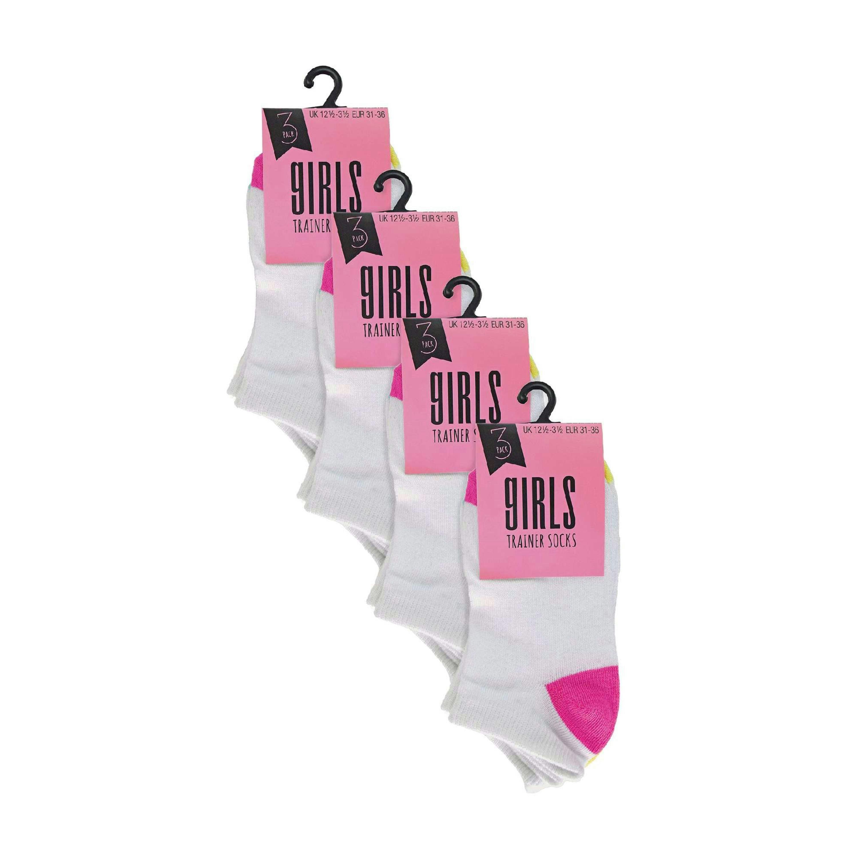 12 Pack Girls Low Cut White Trainer Socks with Contrast Heel & Toe , view 2 of 5