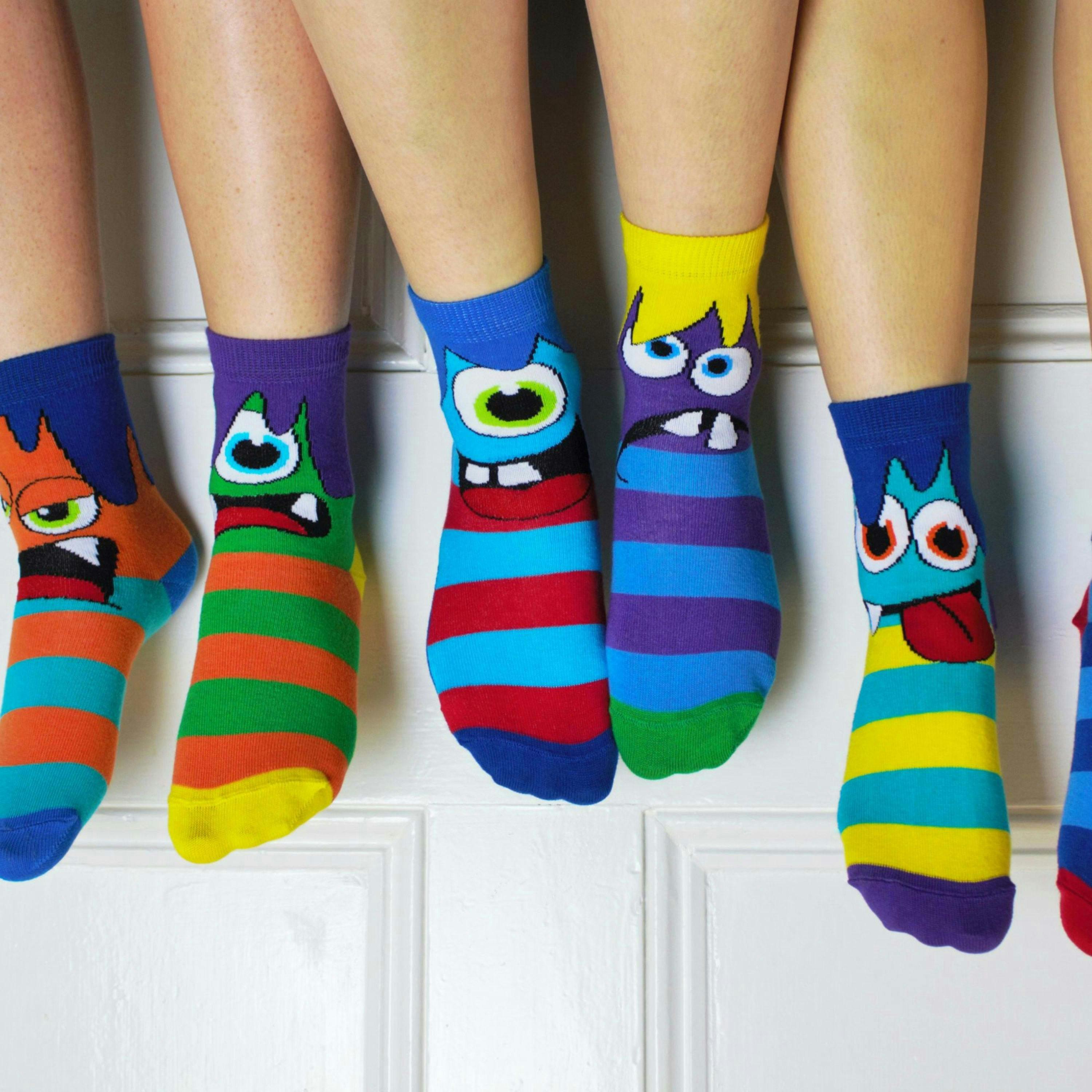 6 Pack Boys Mini Monster Novelty Odd Socks in Gift Box , view 3 of 5