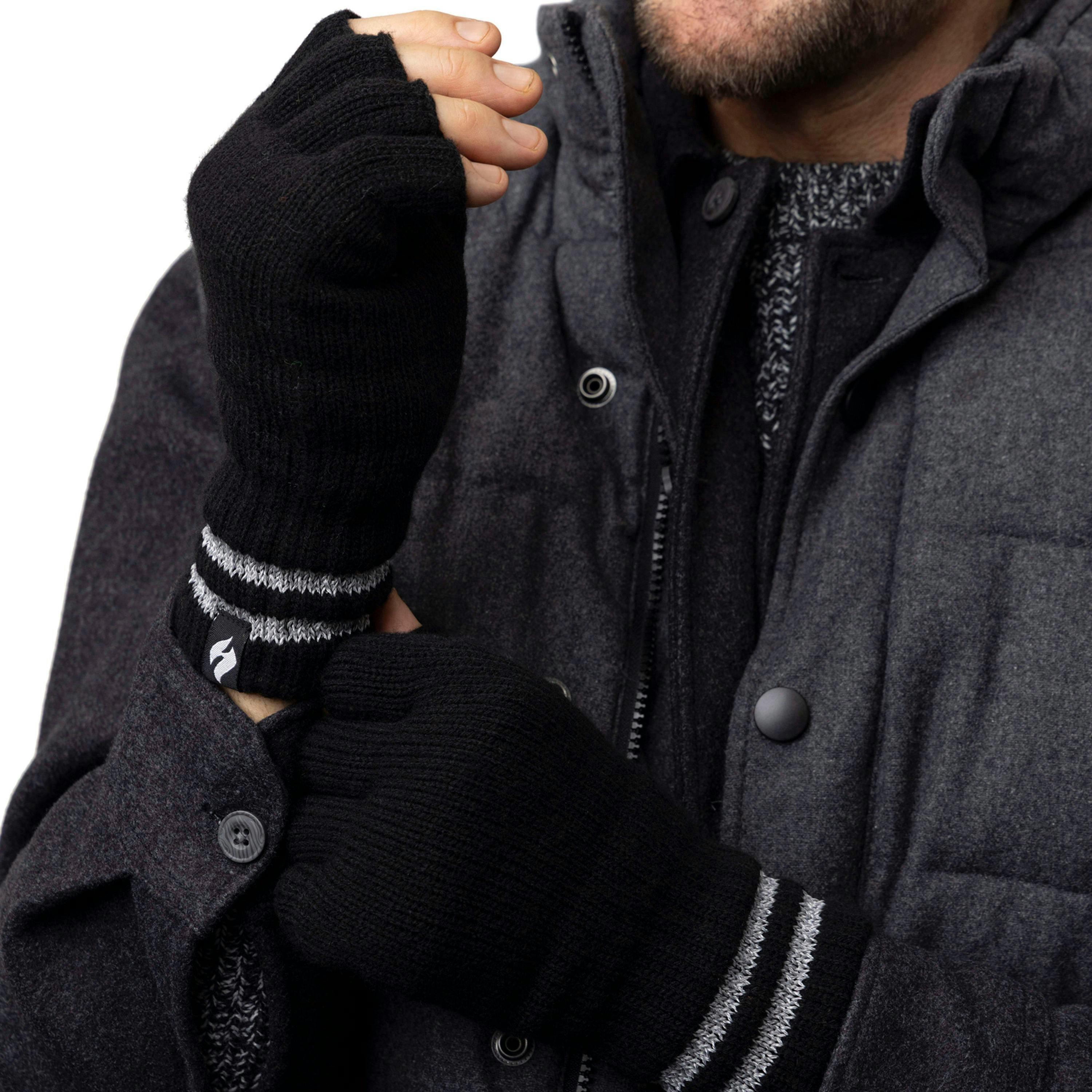Mens Hi Vis Reflective Fleece Lined Thermal Winter Fingerless Gloves , view 3 of 5
