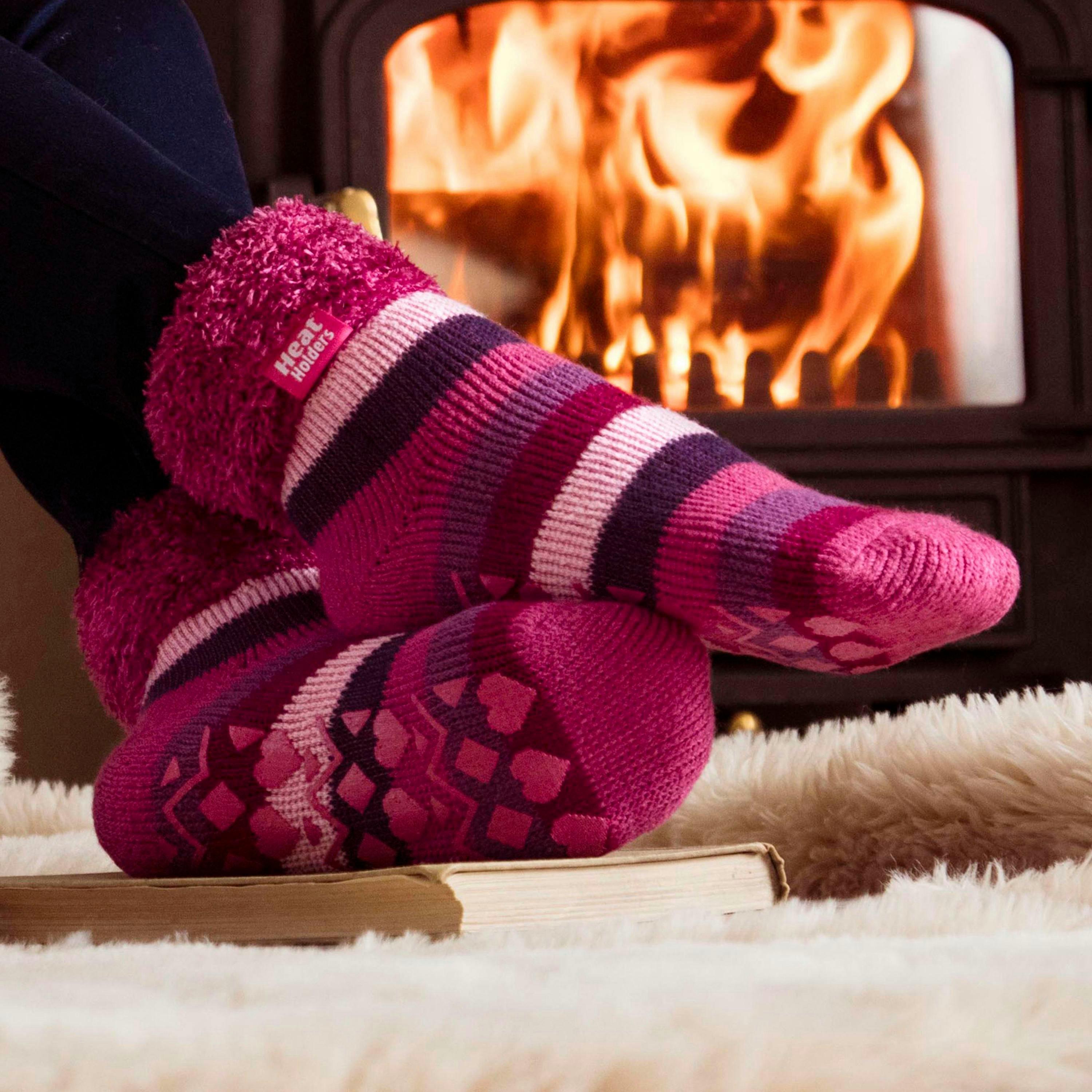 Ladies Stripe Lounge Socks With Lure , view 4 of 5