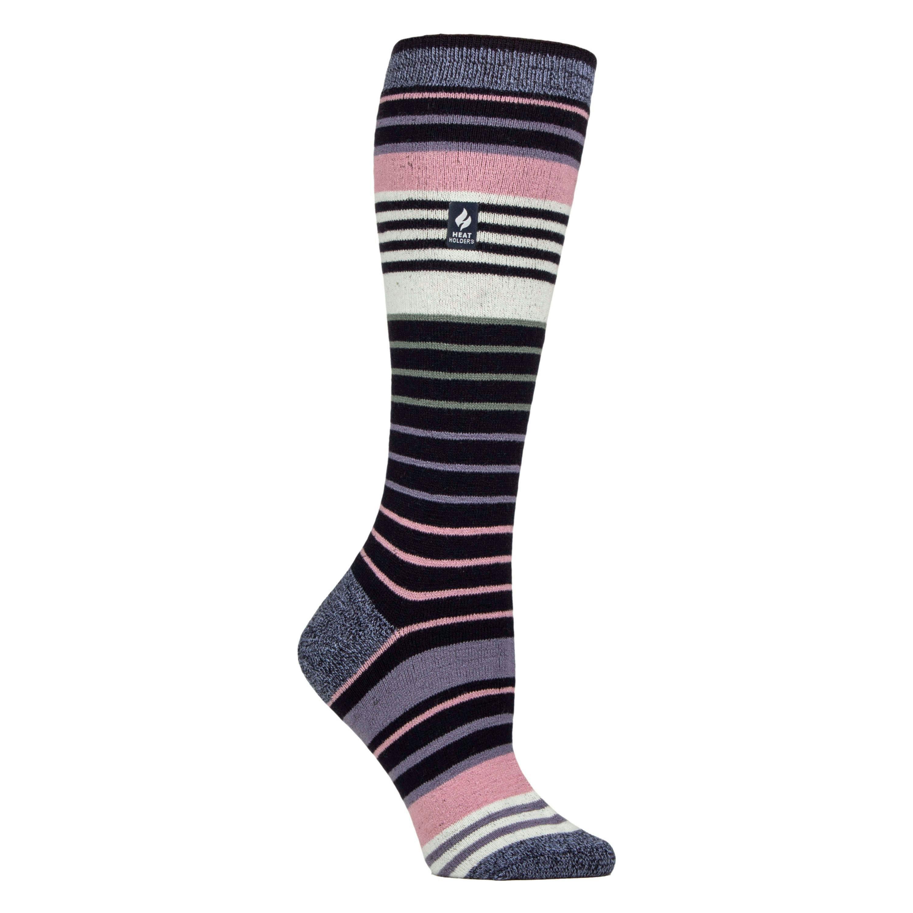 Ladies Ultra Lite Thin Thermal Winter Ski Socks with Stripes , view 1 of 5